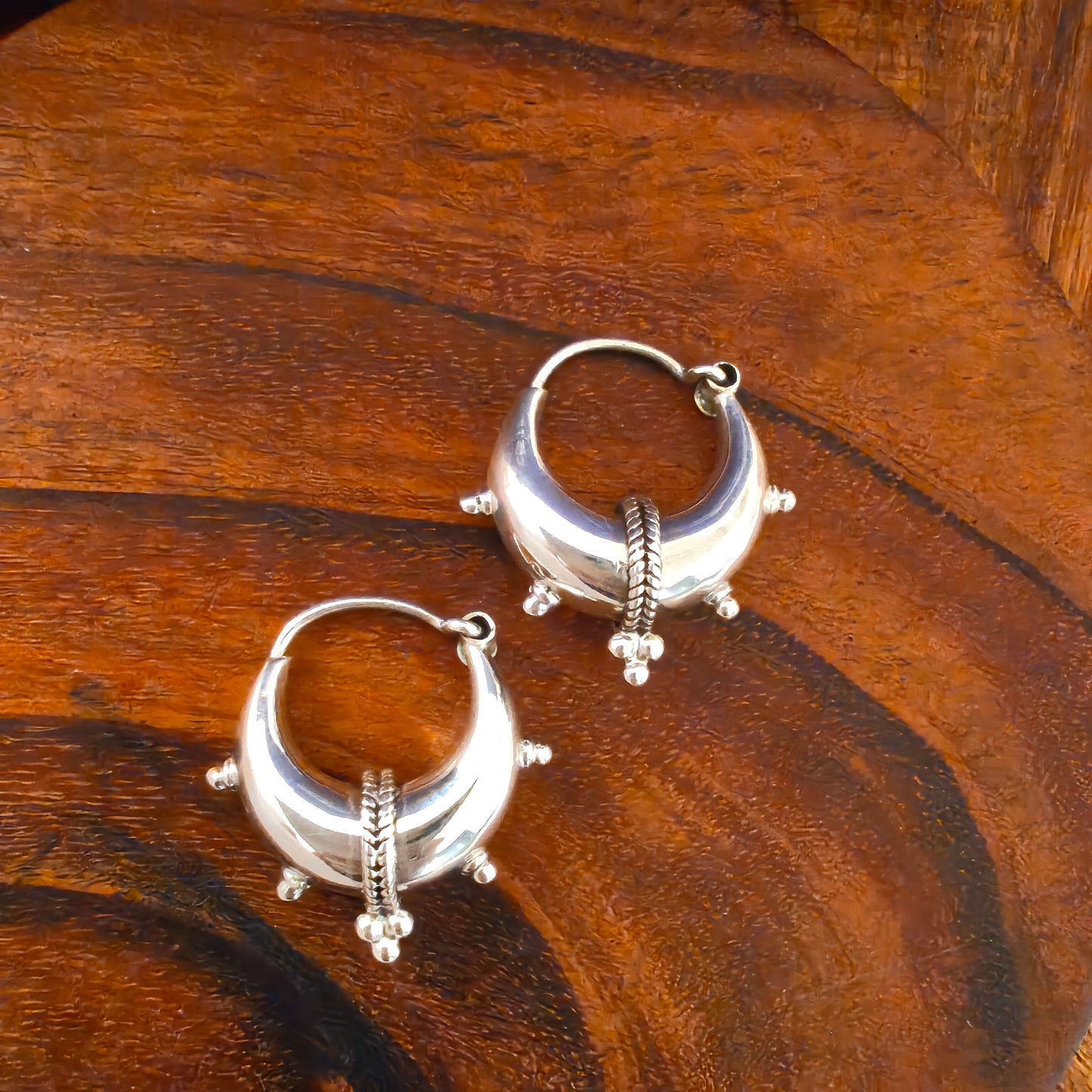 92.5 Silver Crescent Designer Hoop With Rava Small