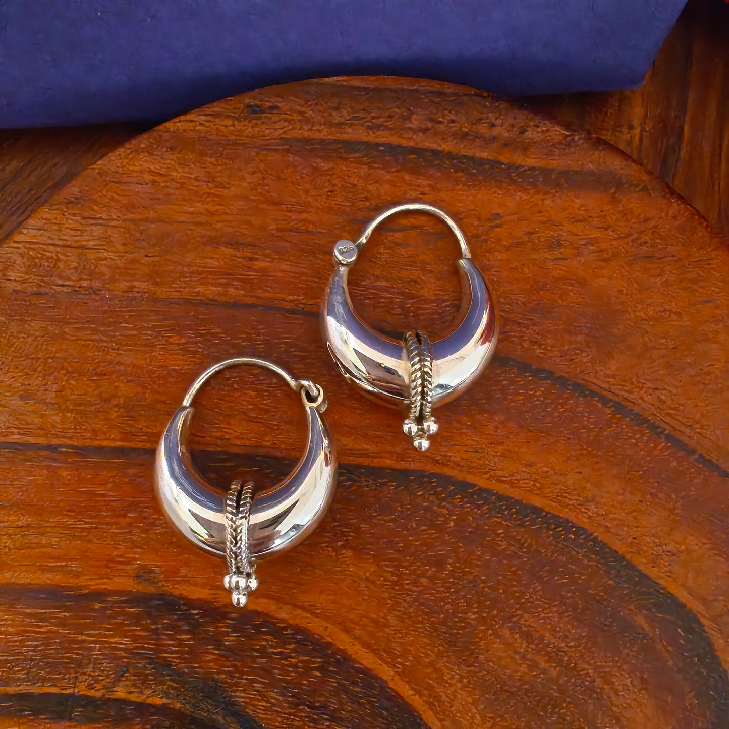 92.5 Silver Crescent Designer Hoop With Rava Small (ii)