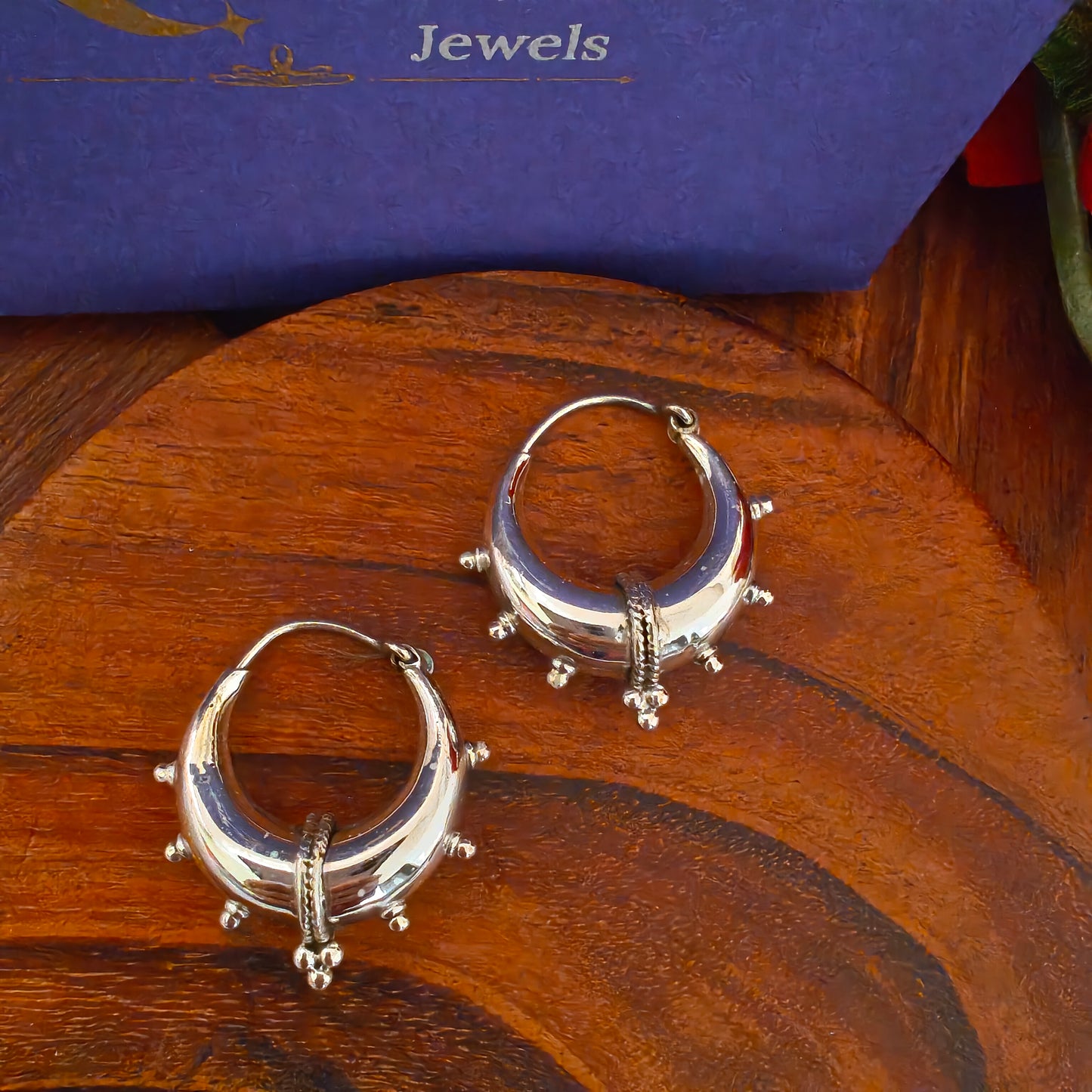 92.5 Silver Crescent Designer Hoop With Rava Medium