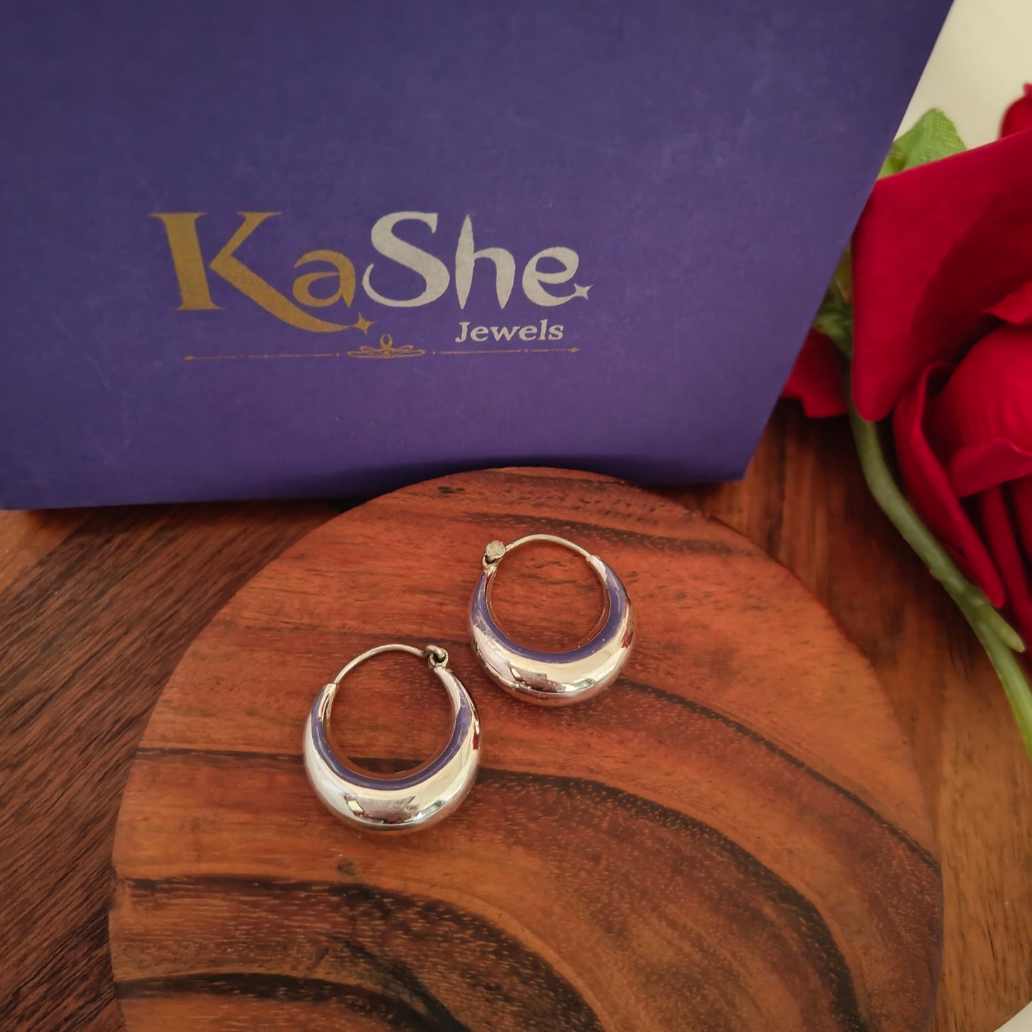 92.5 Silver Crescent Designer Hoop Plain Medium