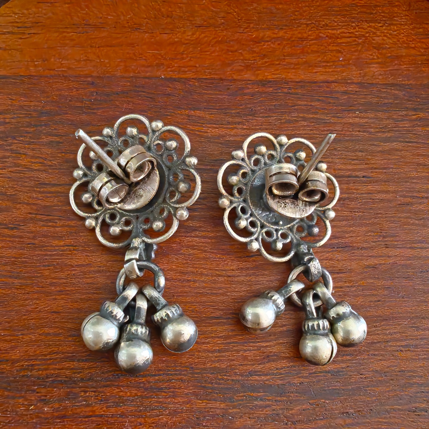 Elegant Circle Intricate Stud Green Stone Earrings With Ball Drops