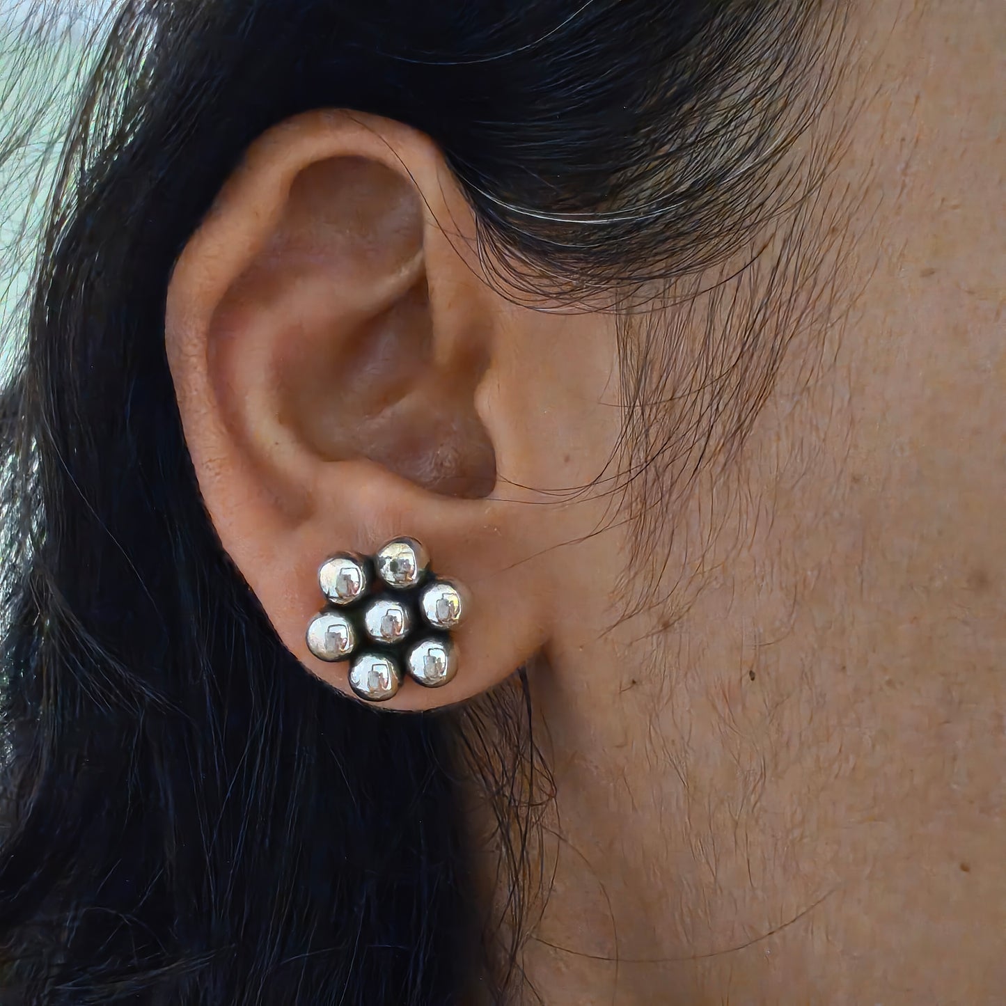 Floral 925 Silver Kudi Earring With Post Stud
