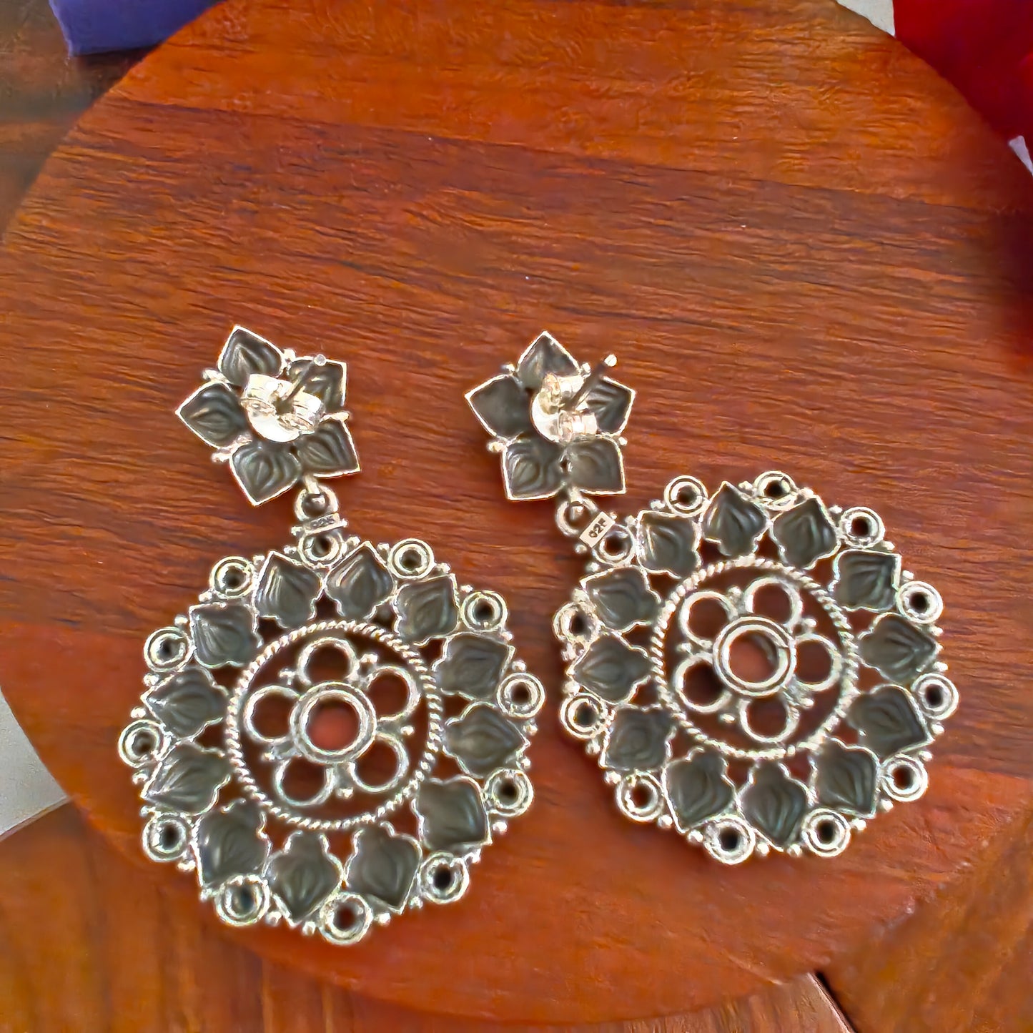 925 Silver Mutli-Color Floral Circular Long Statement Dangler