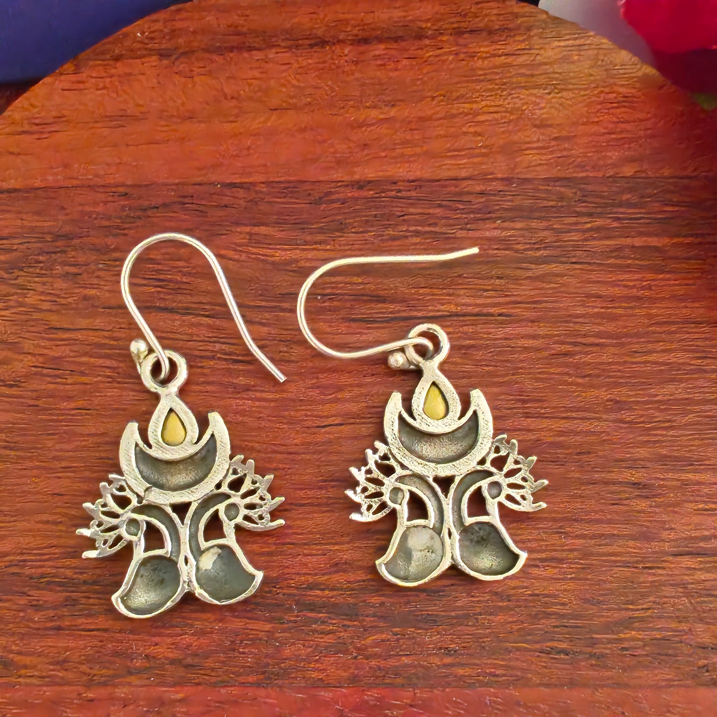 Elegant Crescent Half Moon Peacock With White Stone Hook Earring