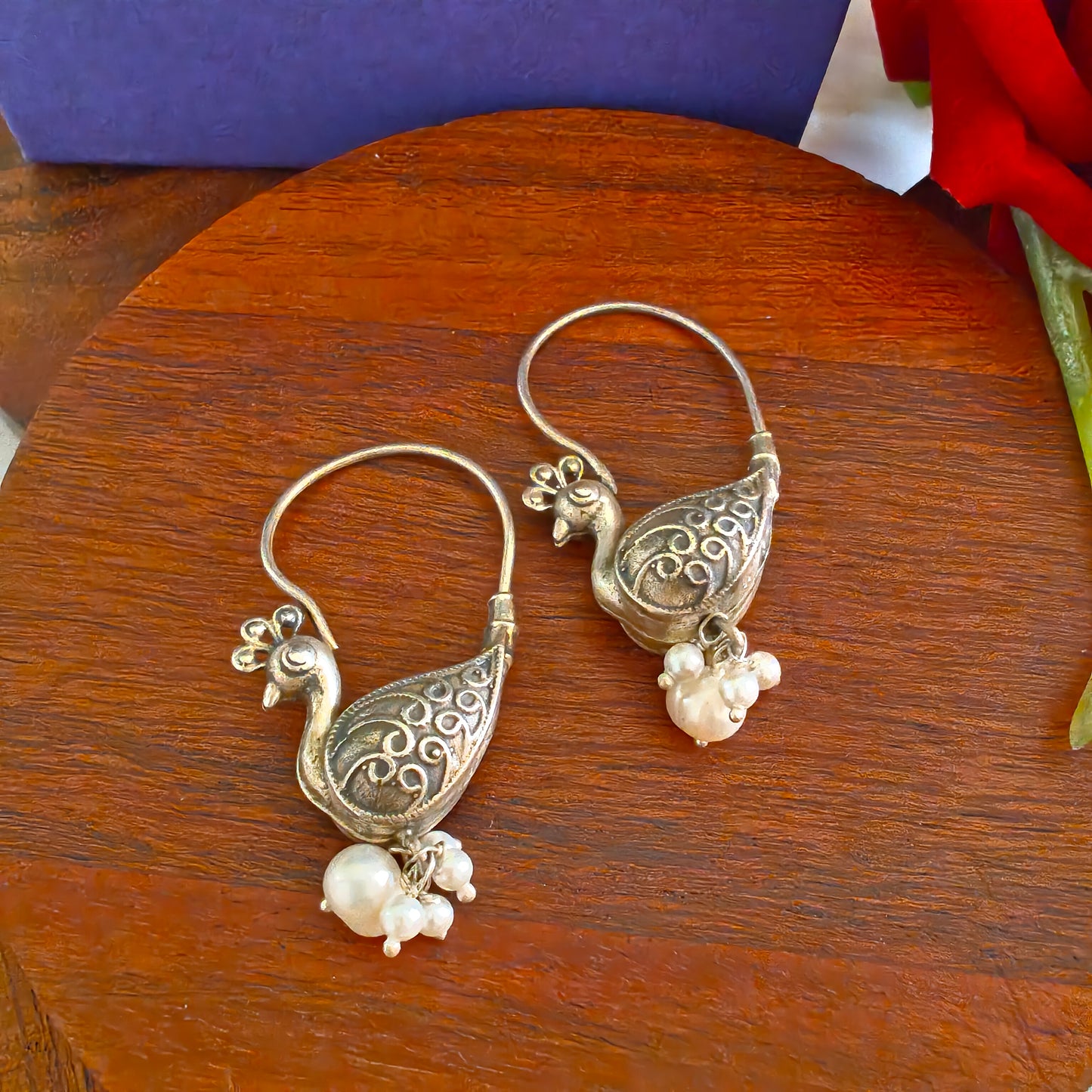 Elegant 3D Bird Pearl Drop Hoops