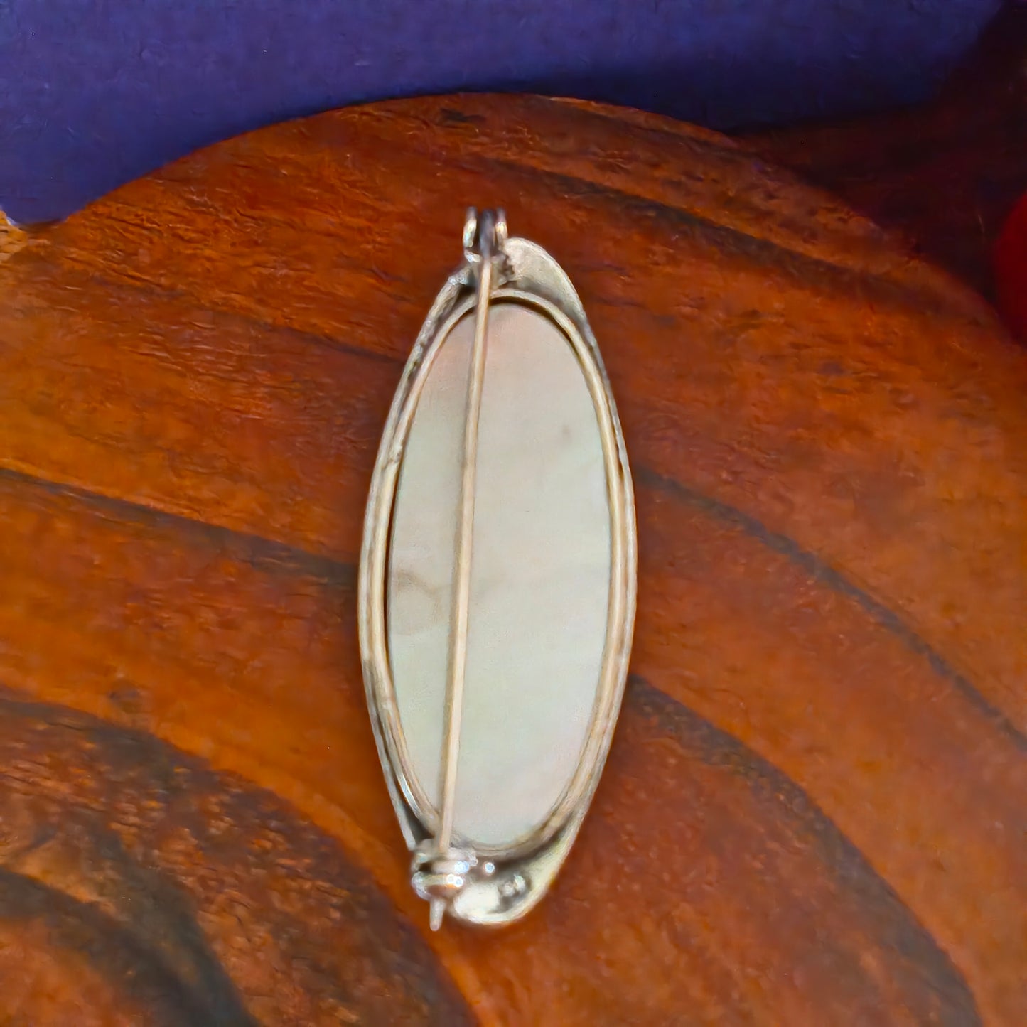 925 Silver Vintage Marcasite Oval Mother of Pearl Brooch Pendant
