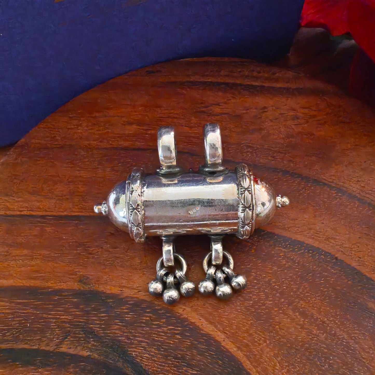 Vintage Silver Reversible Tribal Taviz Pendant With Silver Ball Danglers Small
