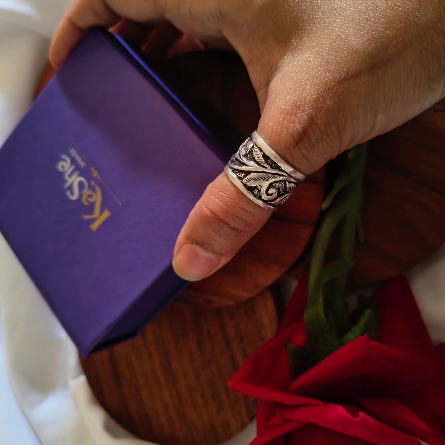 925 Silver Chitai Handcrafted Band Ring (i)