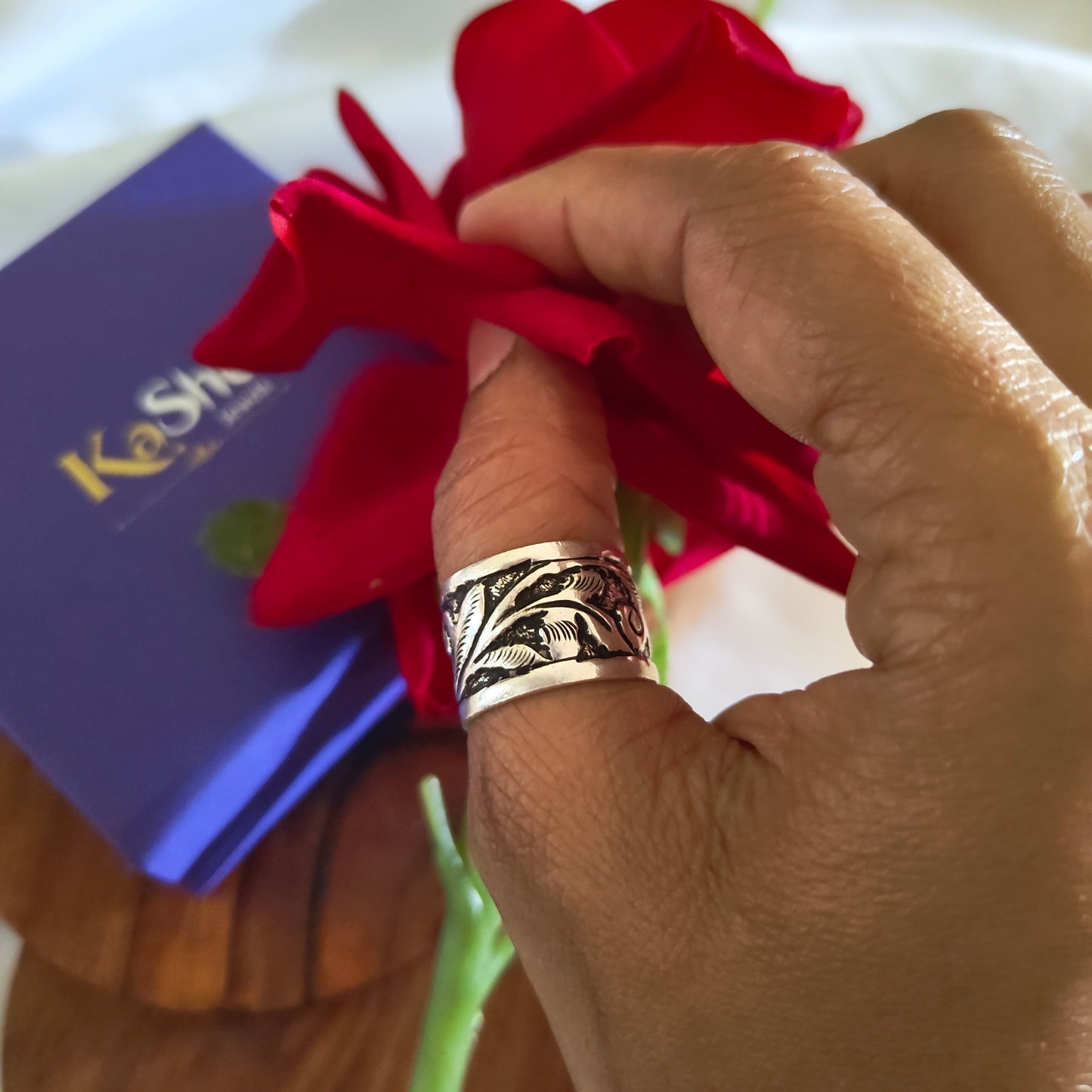 925 Silver Chitai Handcrafted Band Ring (i)