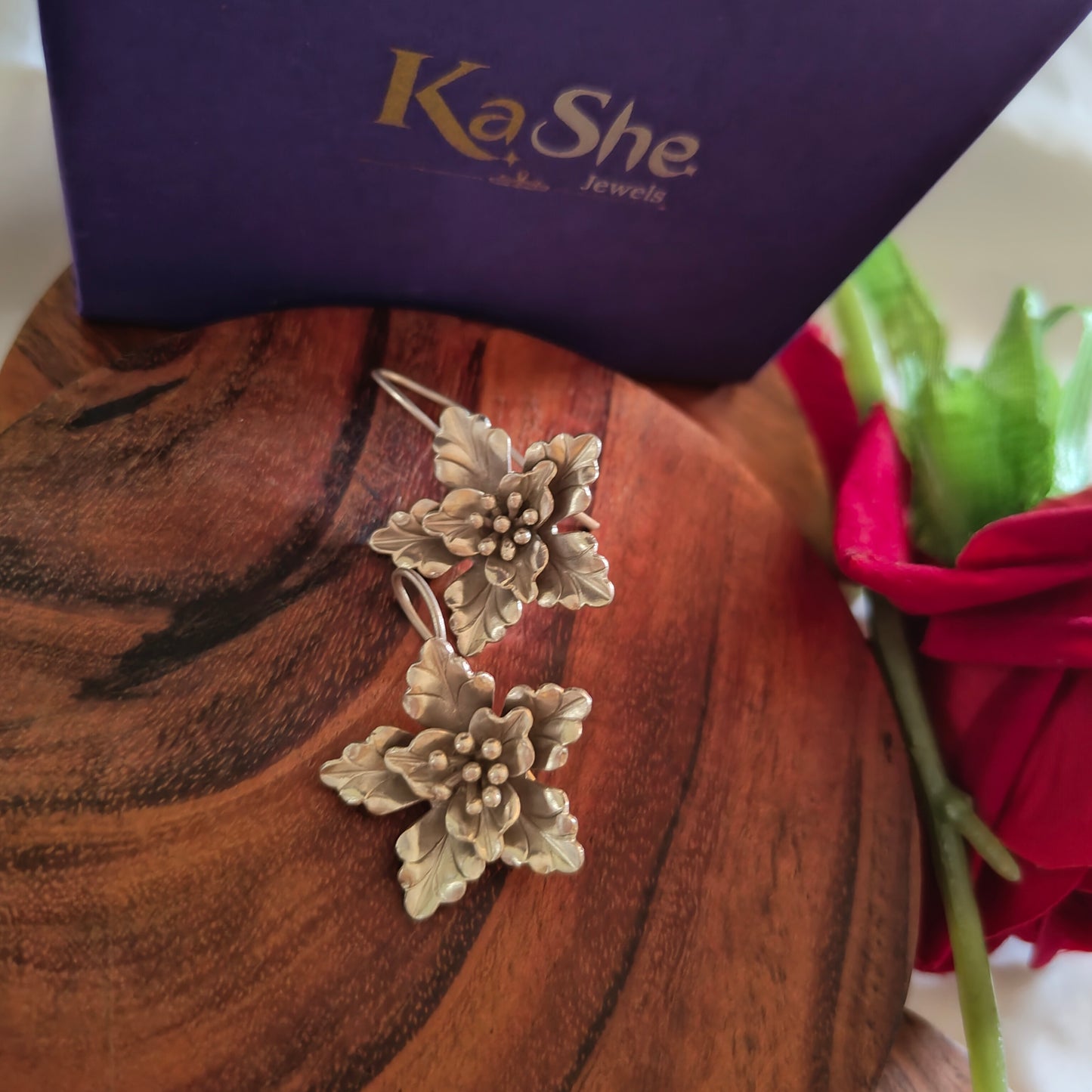 Statement 3D Floral Hibiscus Textured Earring With Hooks Big