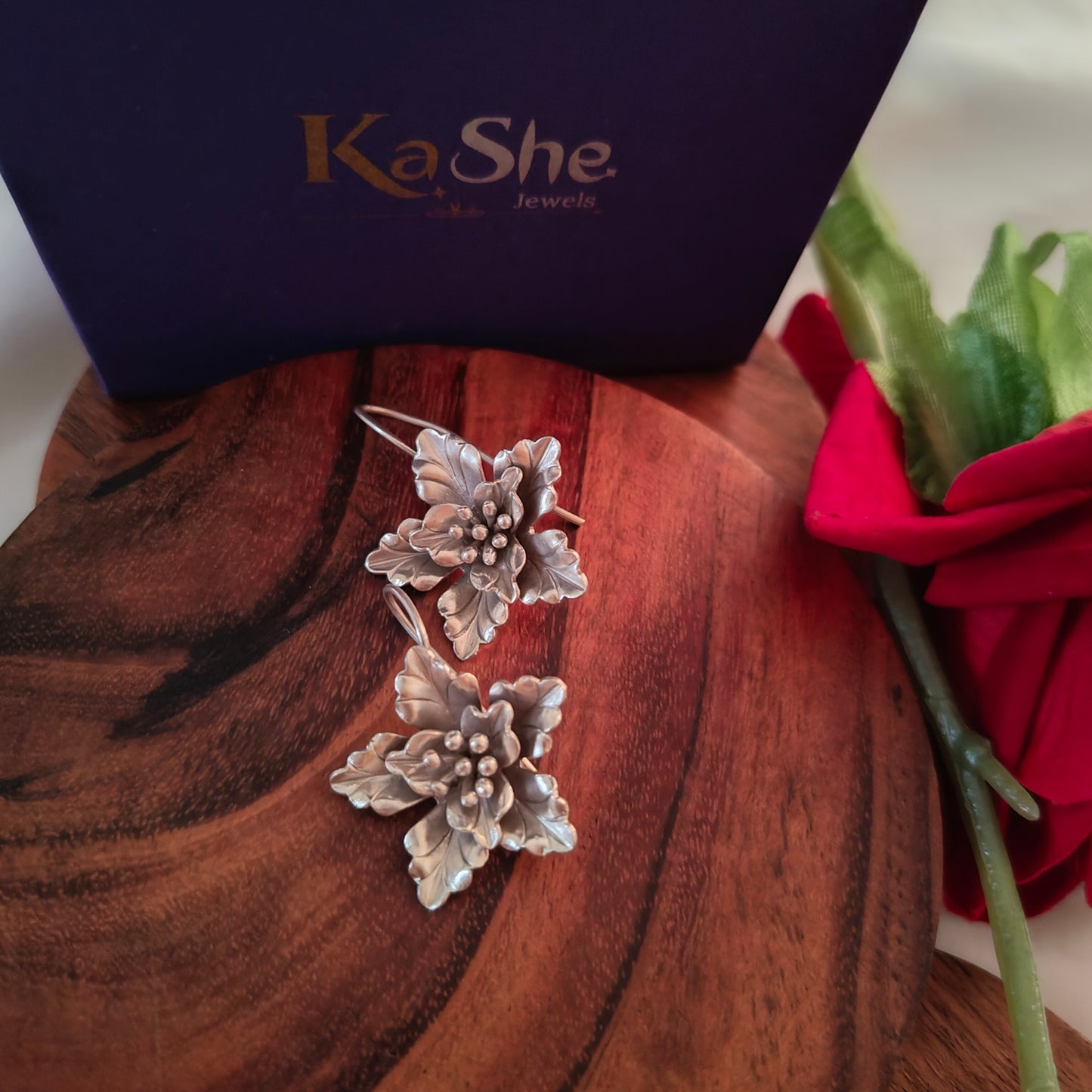 Statement 3D Floral Hibiscus Textured Earring With Hooks Big