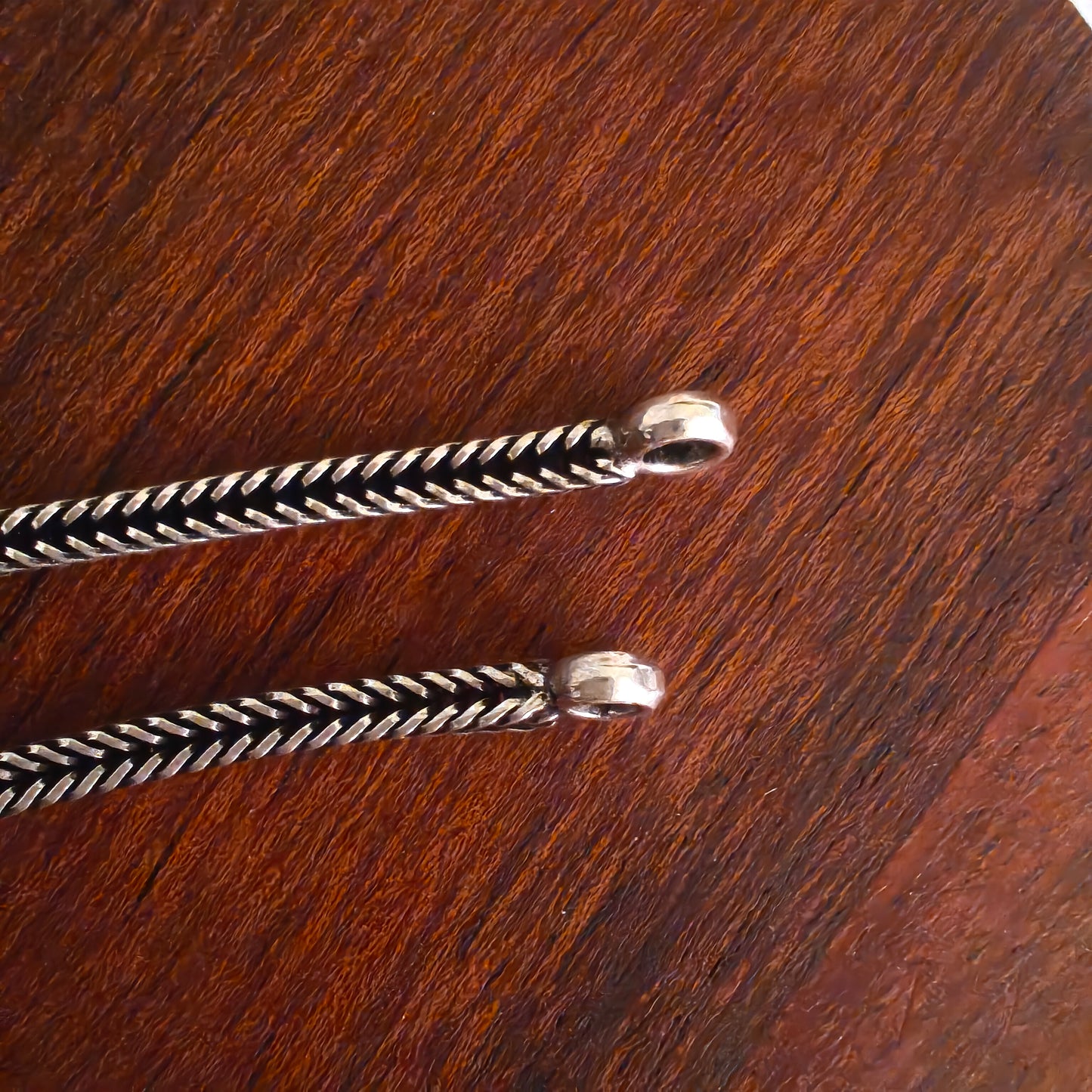 925 Silver Women Braided Chain Anklet With Stone and Ball Hangings