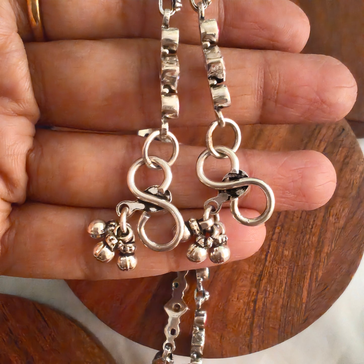 925 Silver Women White Pink Green Multi Color Stone Anklet With Stone and Ball Hangings