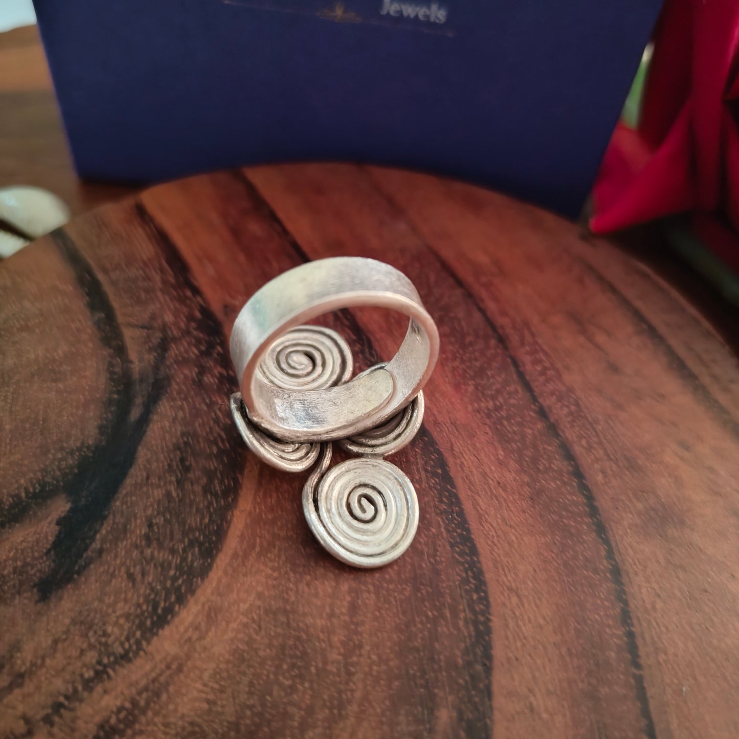 Boho Circle of Life Four Adjustable Sterling Silver Ring Long