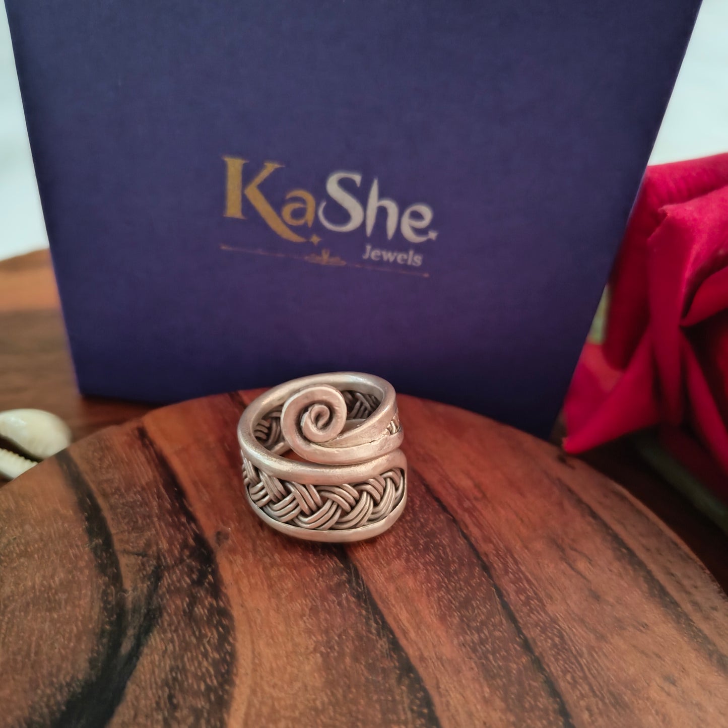 Boho Braided Adjustable Spiral Sterling Silver Ring