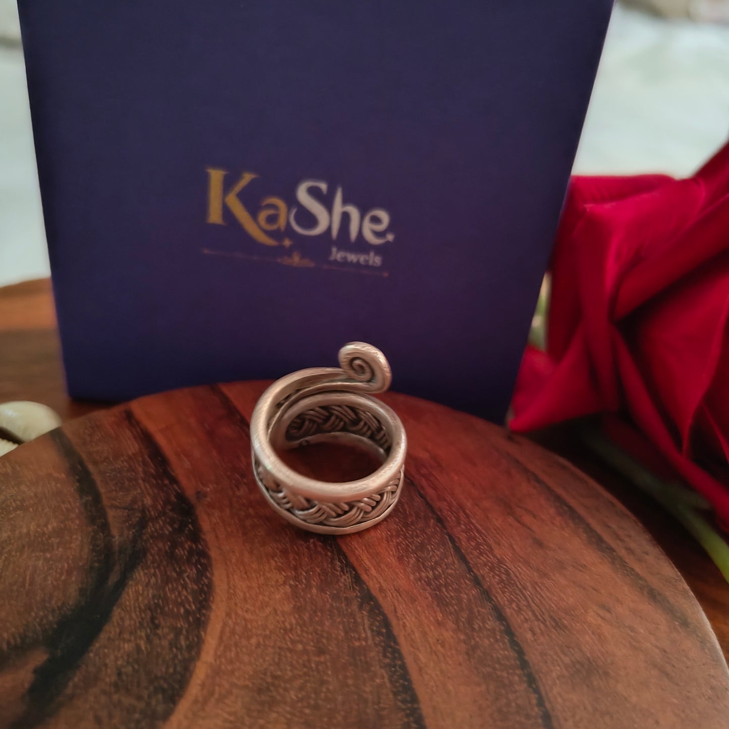 Boho Braided Adjustable Spiral Sterling Silver Ring