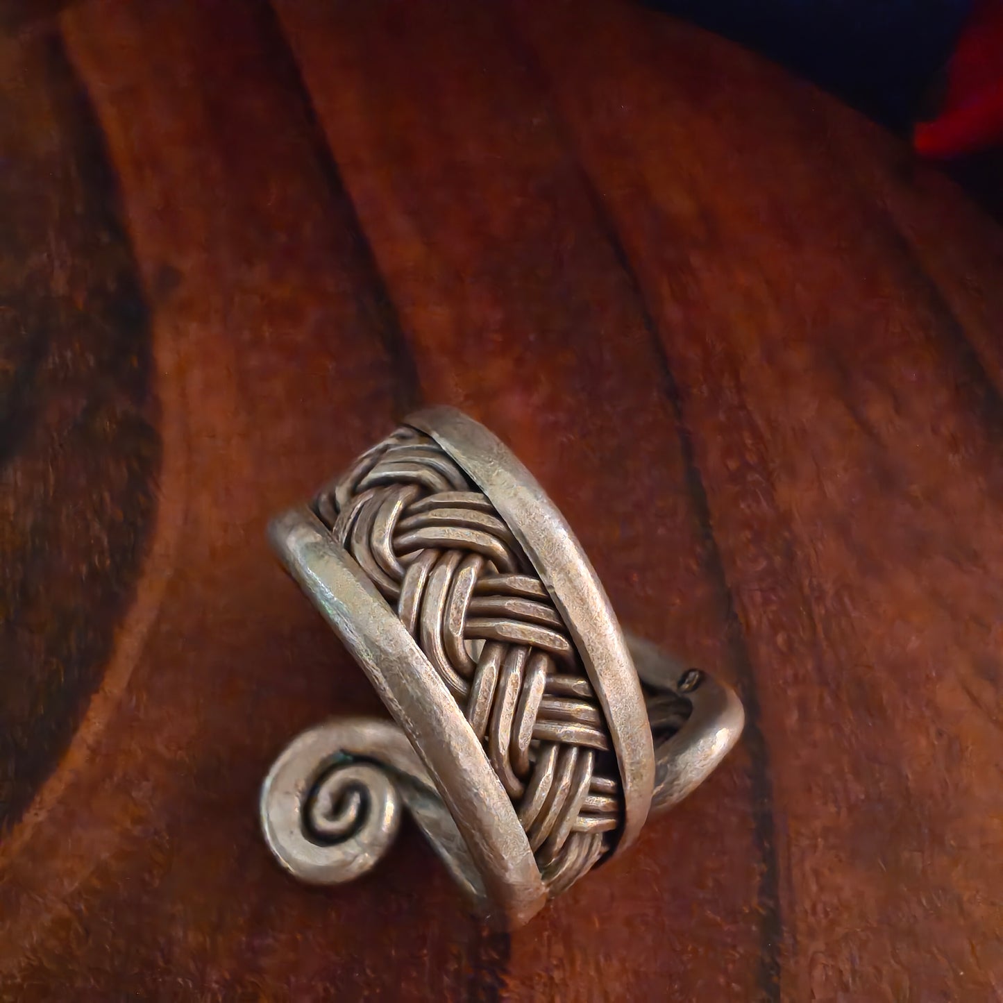 Boho Braided Adjustable Spiral Sterling Silver Ring