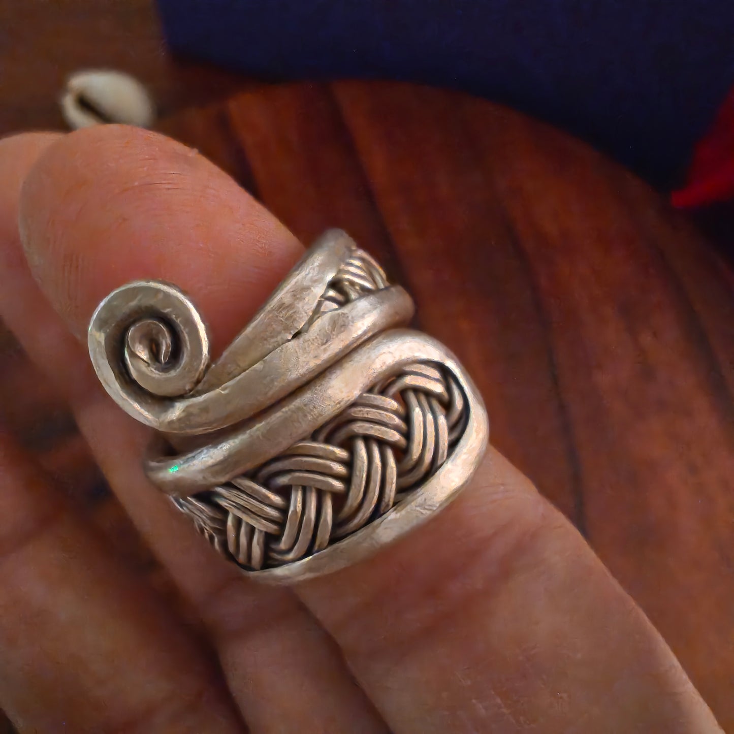 Boho Braided Adjustable Spiral Sterling Silver Ring
