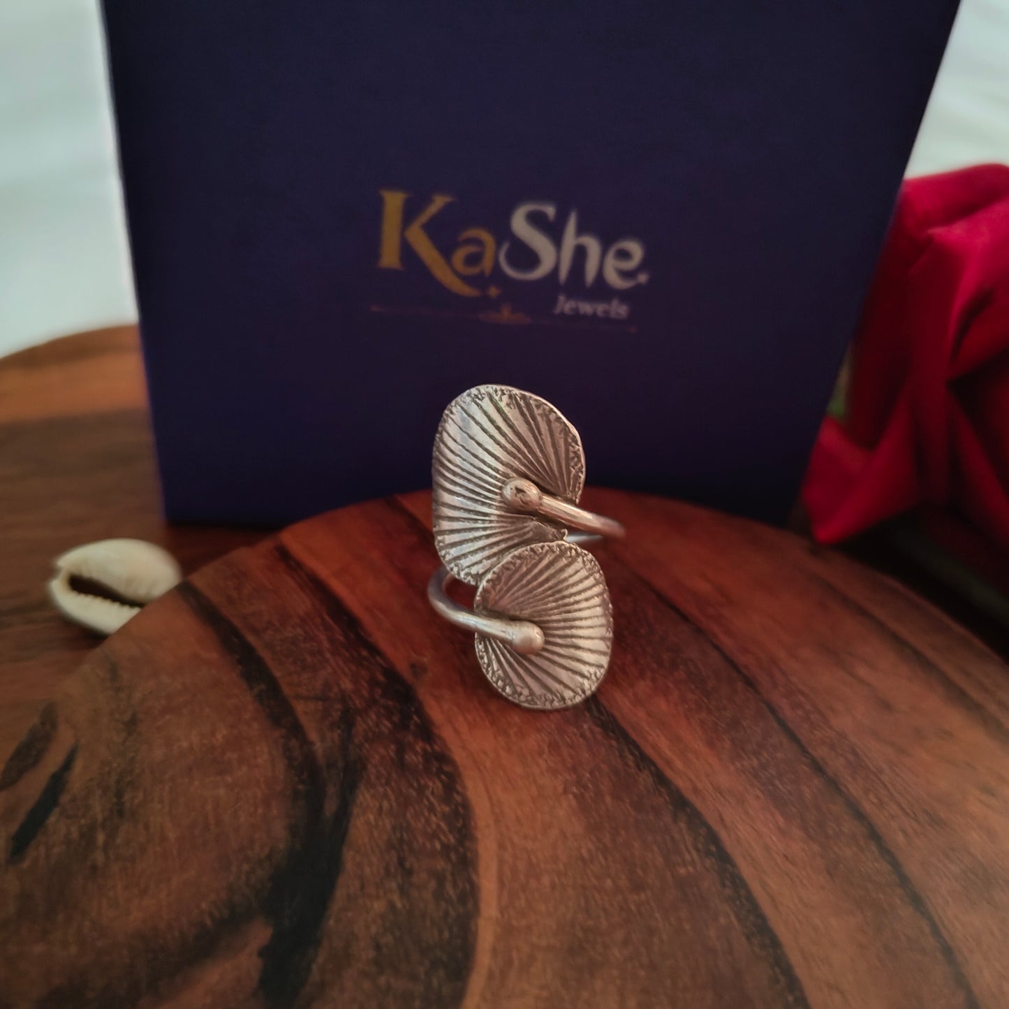 Boho Wrapped Leaves Adjustable Spiral Sterling Silver Shell Ring