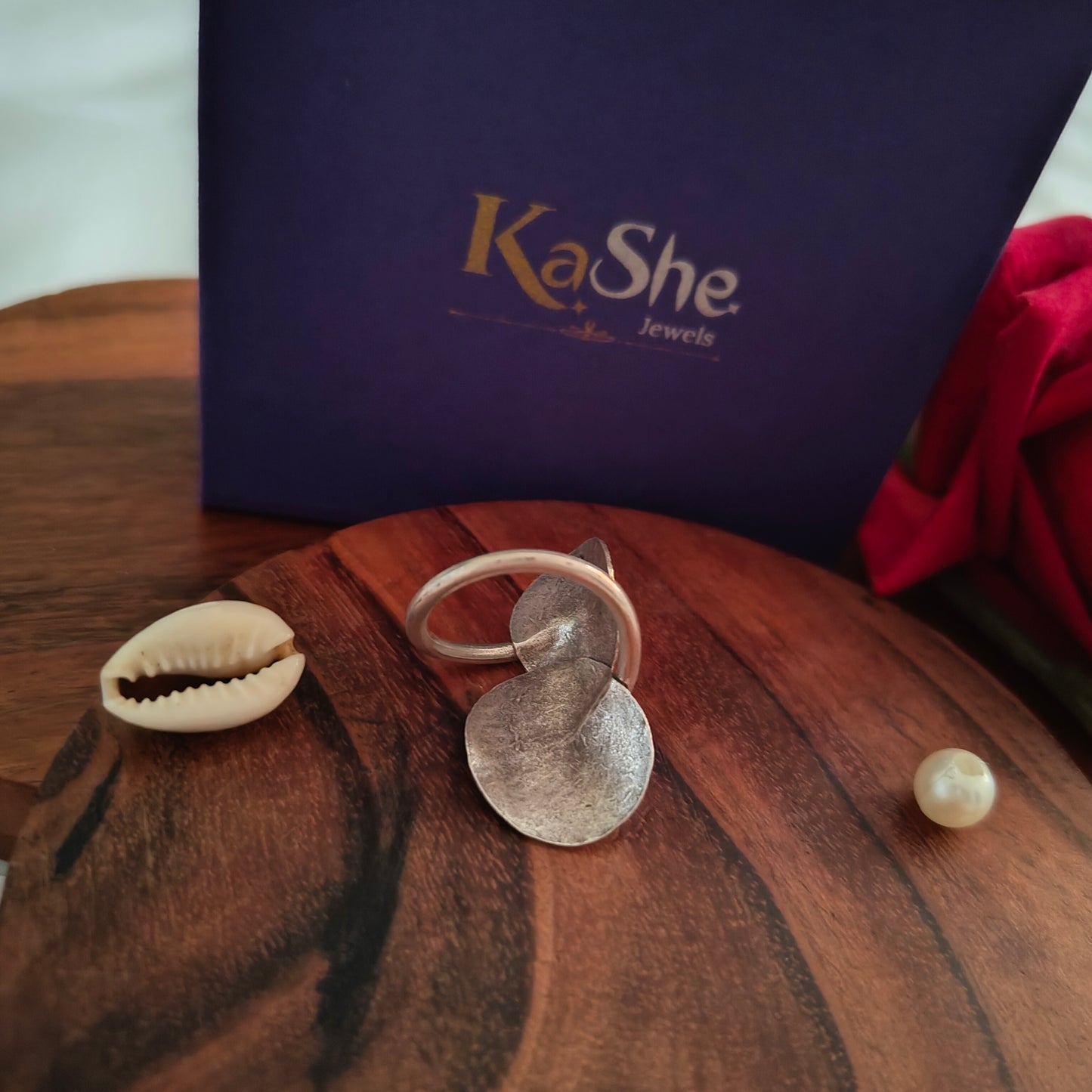 Boho Wrapped Leaves Adjustable Spiral Sterling Silver Shell Ring