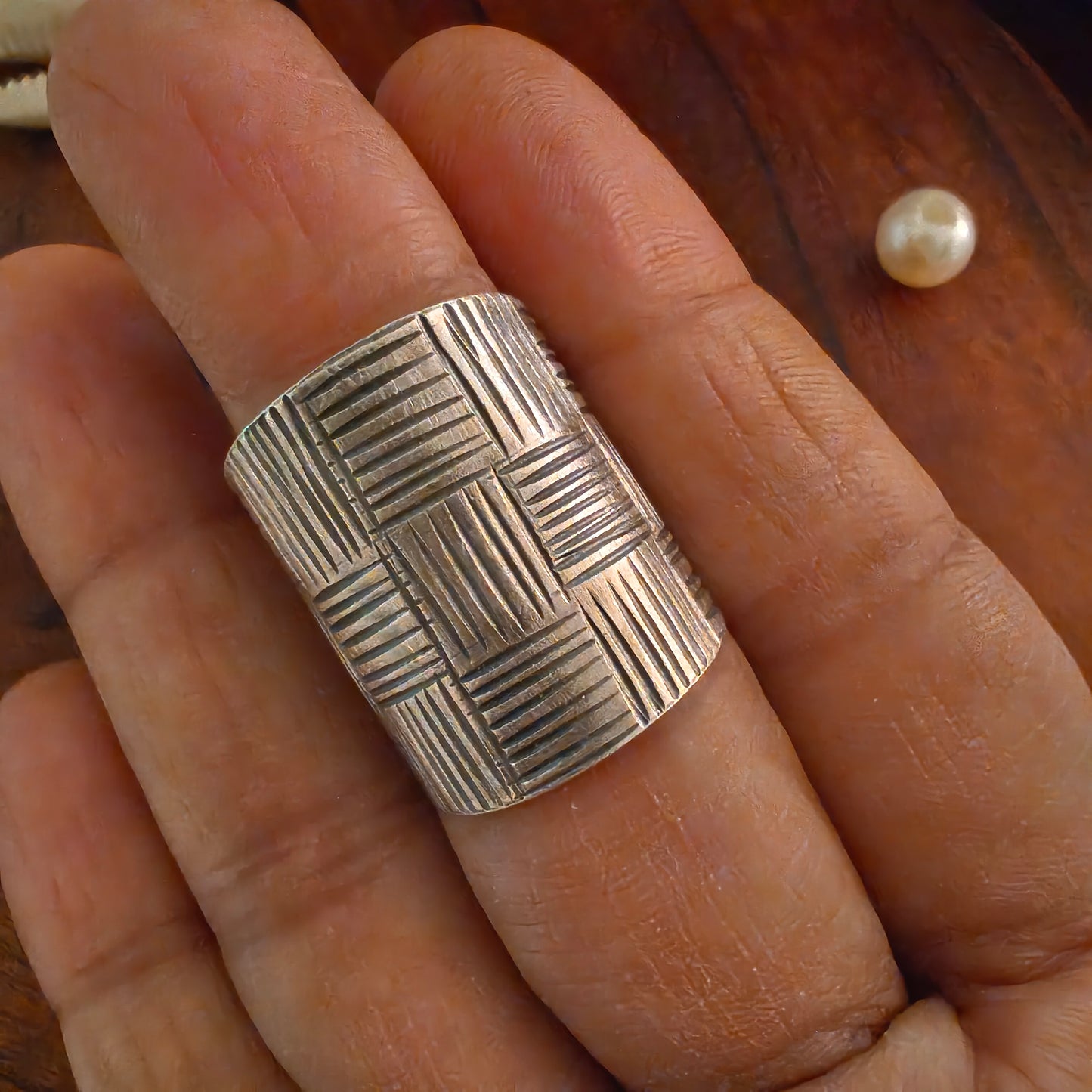 925 Silver Textured Band Ring Medium
