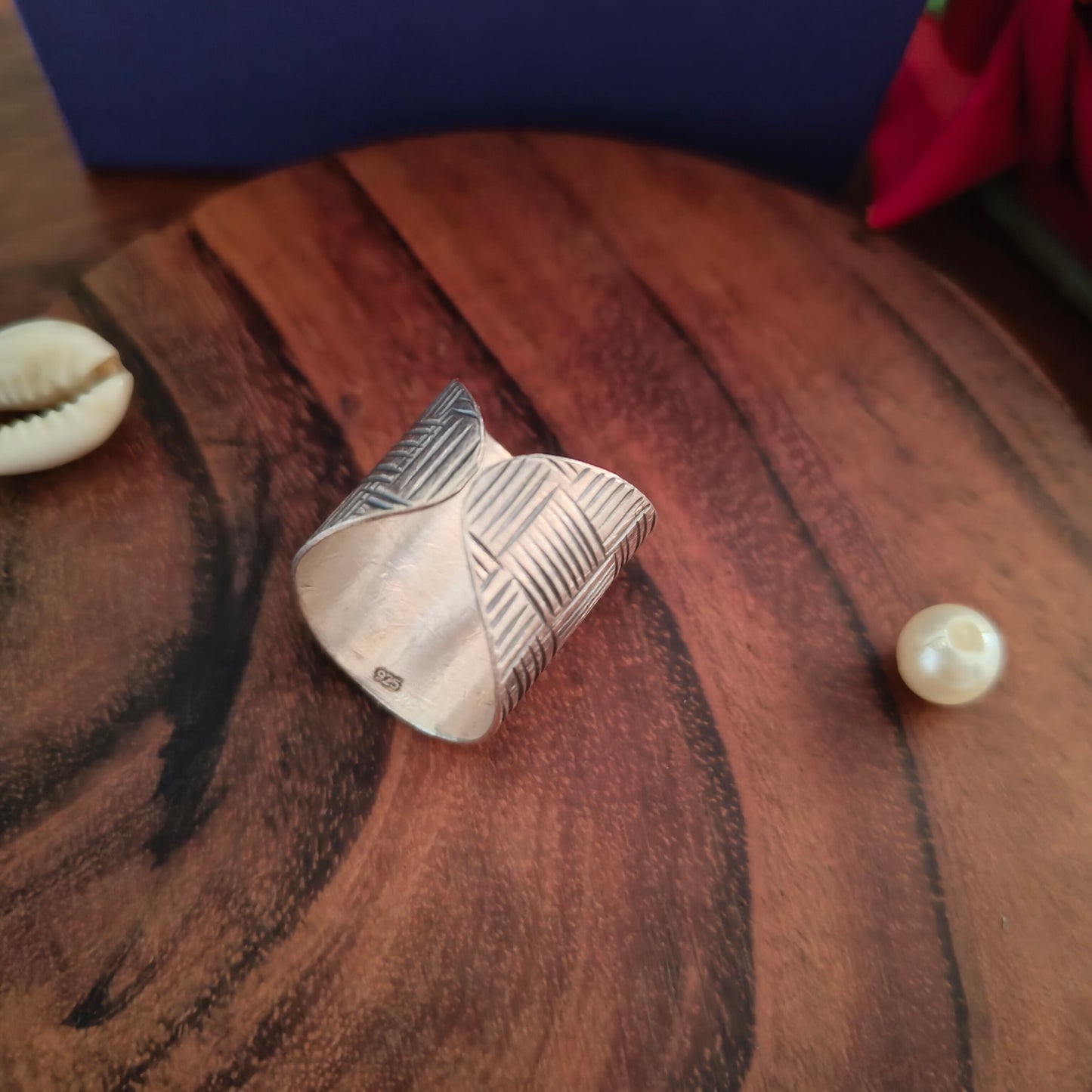 925 Silver Textured Band Ring Medium