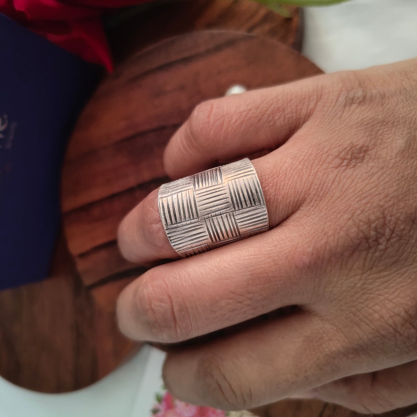 925 Silver Textured Band Ring Medium