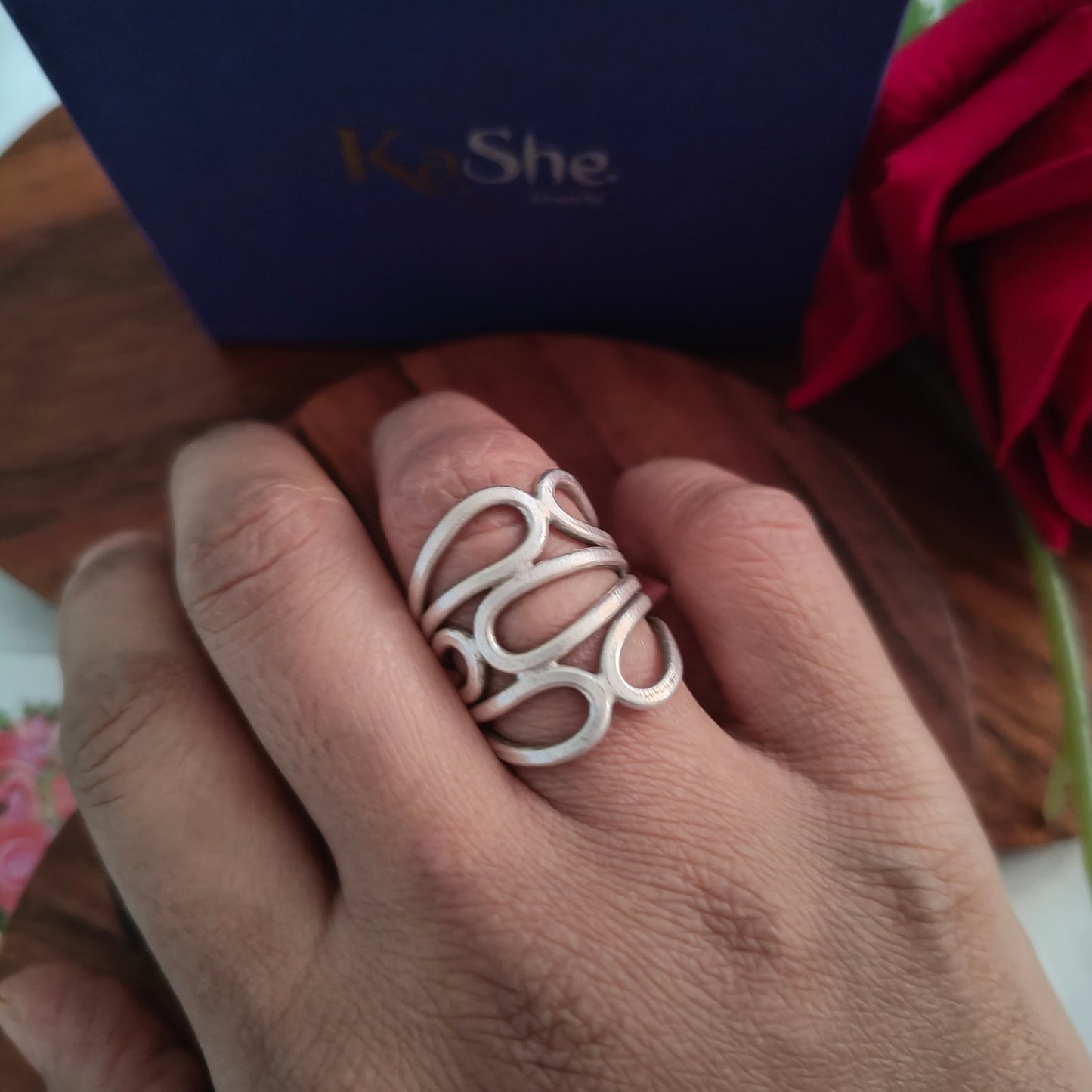 Boho Wire Leaves Sterling Silver Ring Medium