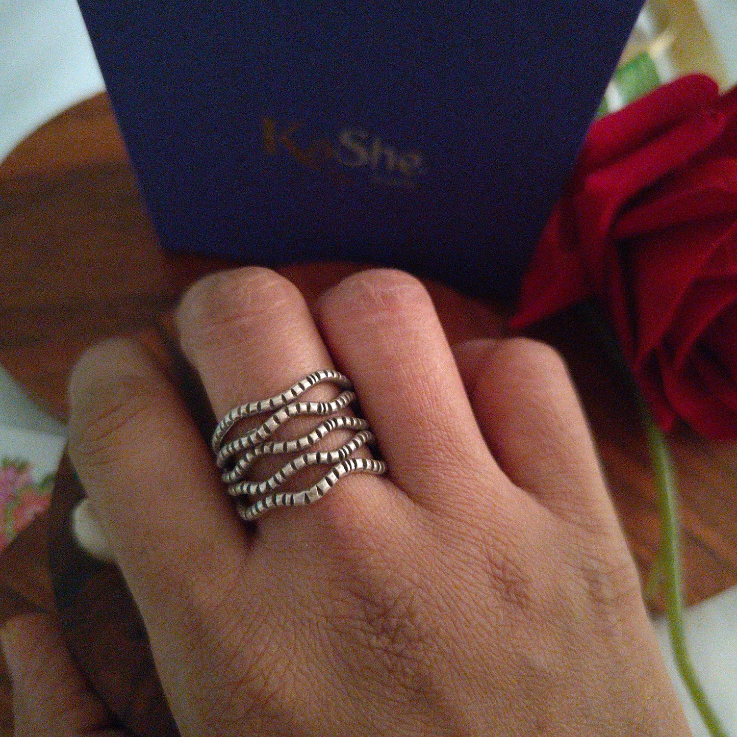 Boho Wavy Wire Textured Sterling Silver Ring