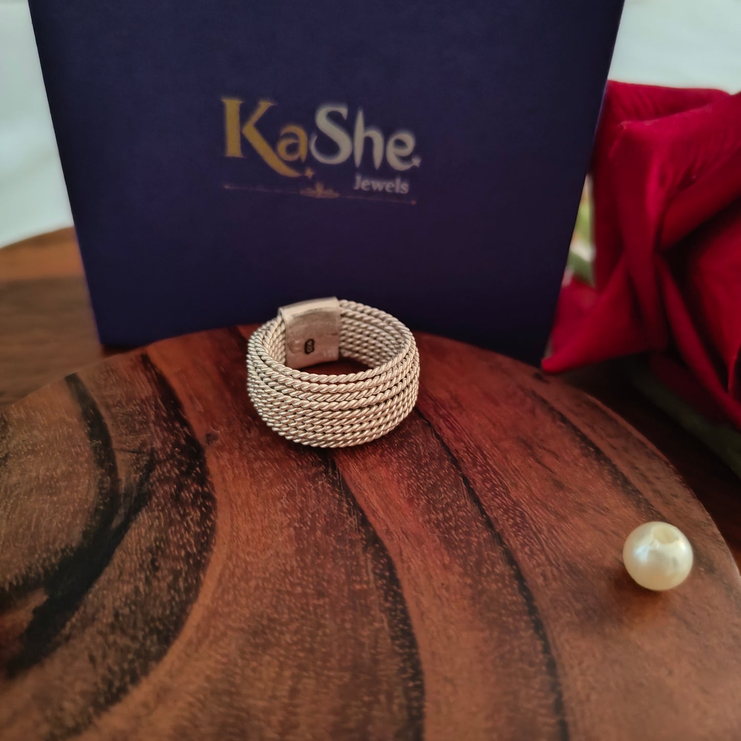 925 Silver Glossy Textured Band Ring