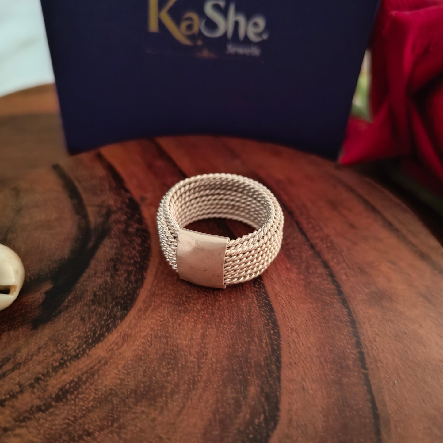 925 Silver Glossy Textured Band Ring