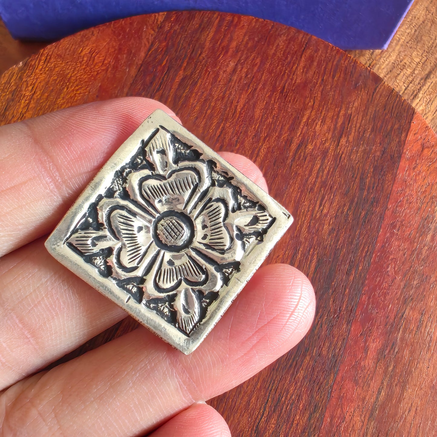 Classic Silver Floral And Fona Chitai Square Shaped Ring (ii)