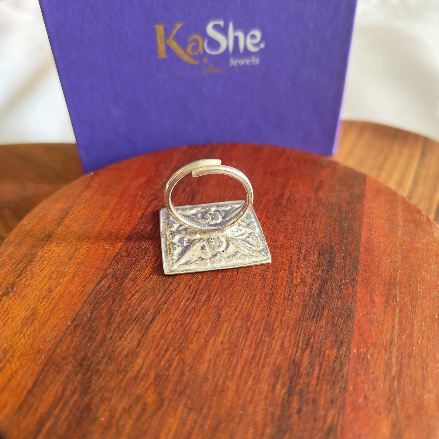 Classic Silver Floral And Fona Chitai Square Shaped Ring (iii)