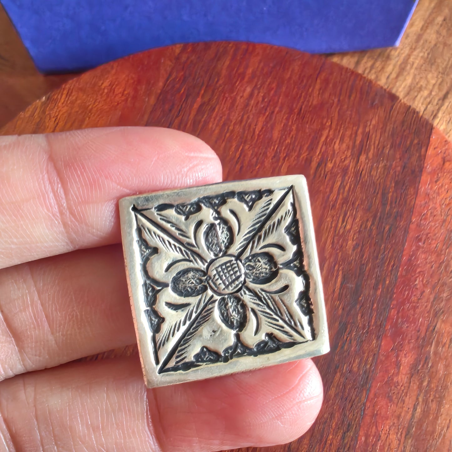 Classic Silver Floral And Fona Chitai Square Shaped Ring (iii)