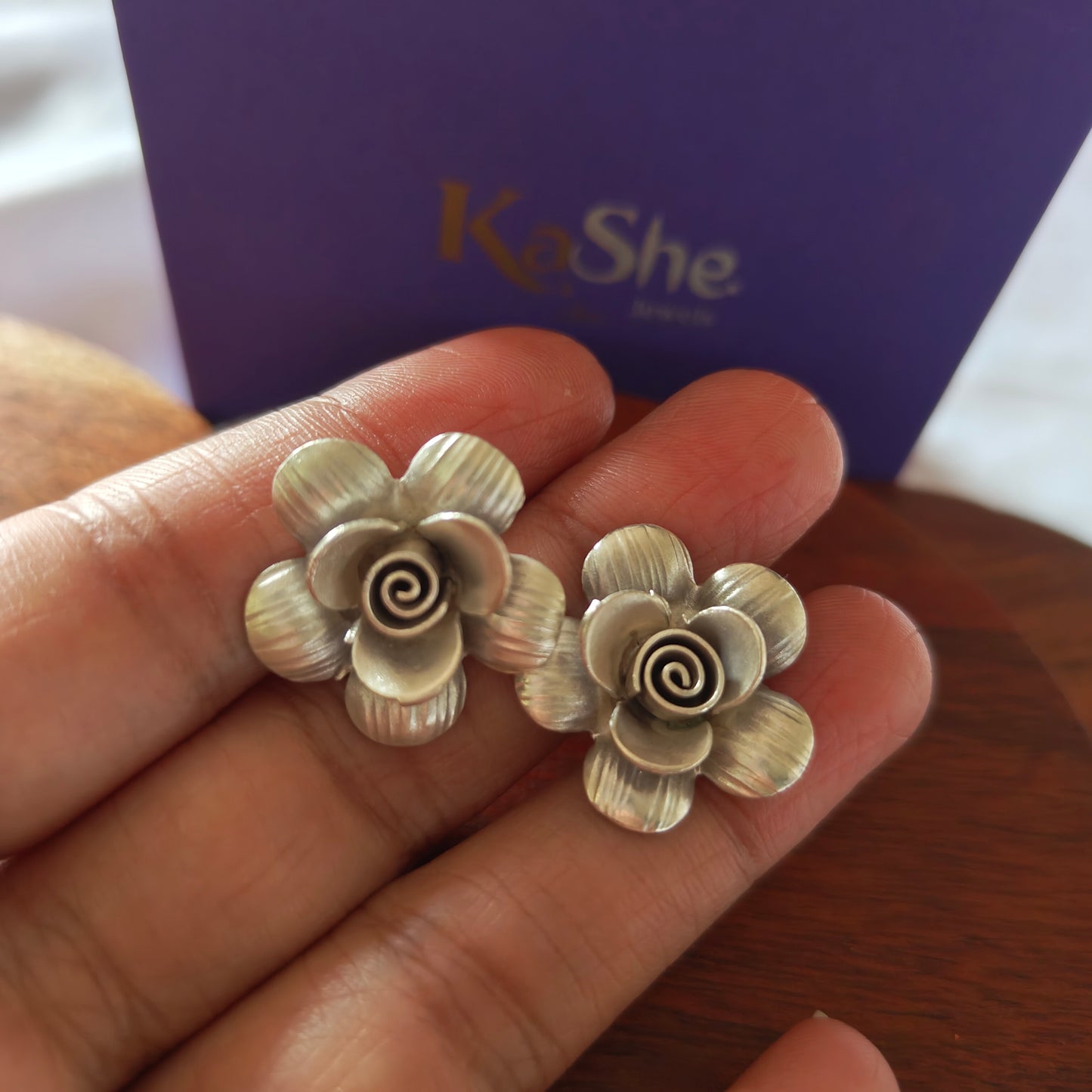 3D Floral Rose Textured Earring with Post Stud