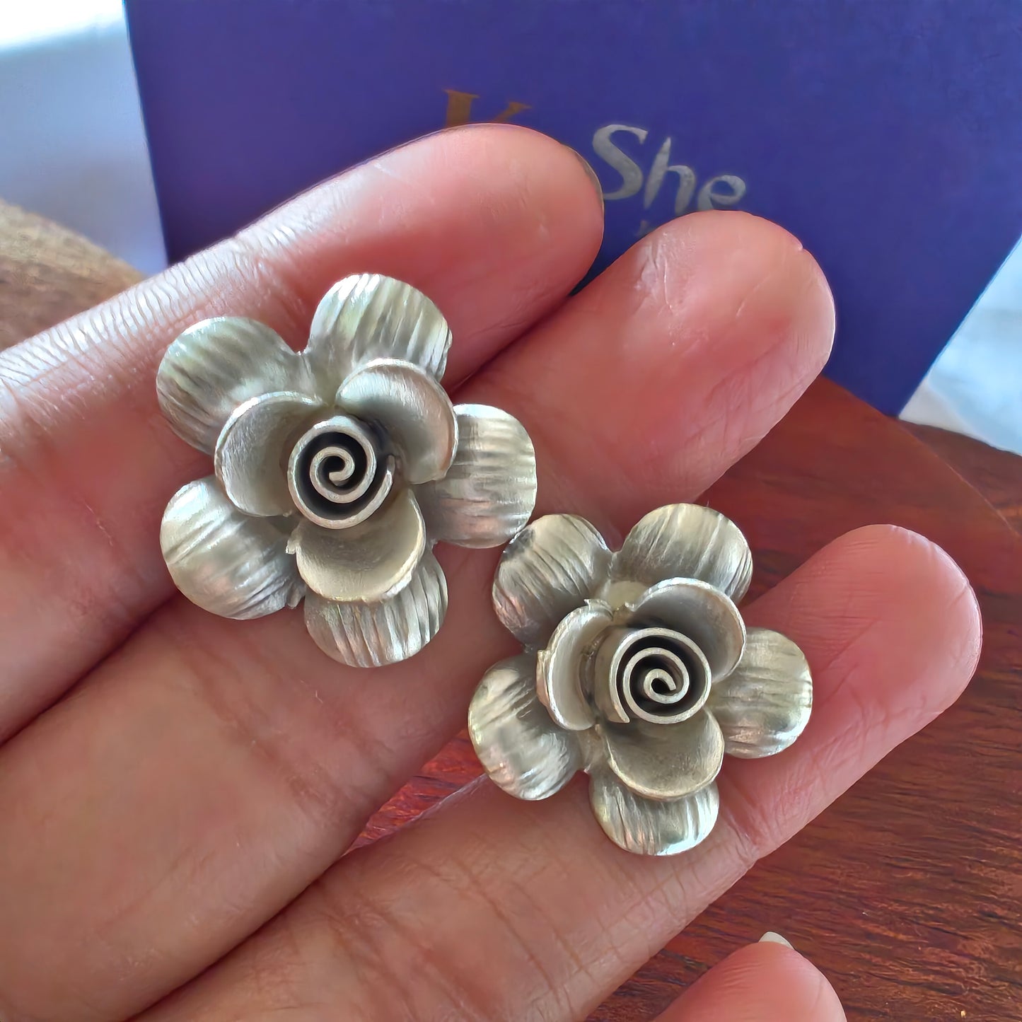 3D Floral Rose Textured Earring with Post Stud