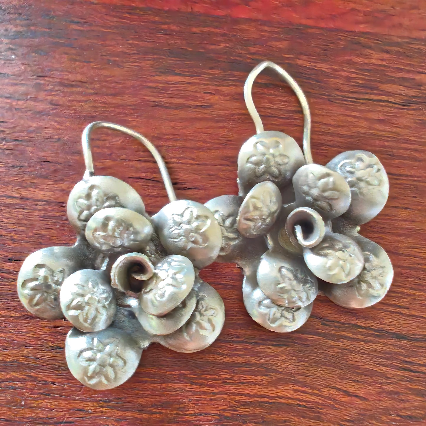 Statement 3D Floral Flower Textured Earring With Hooks