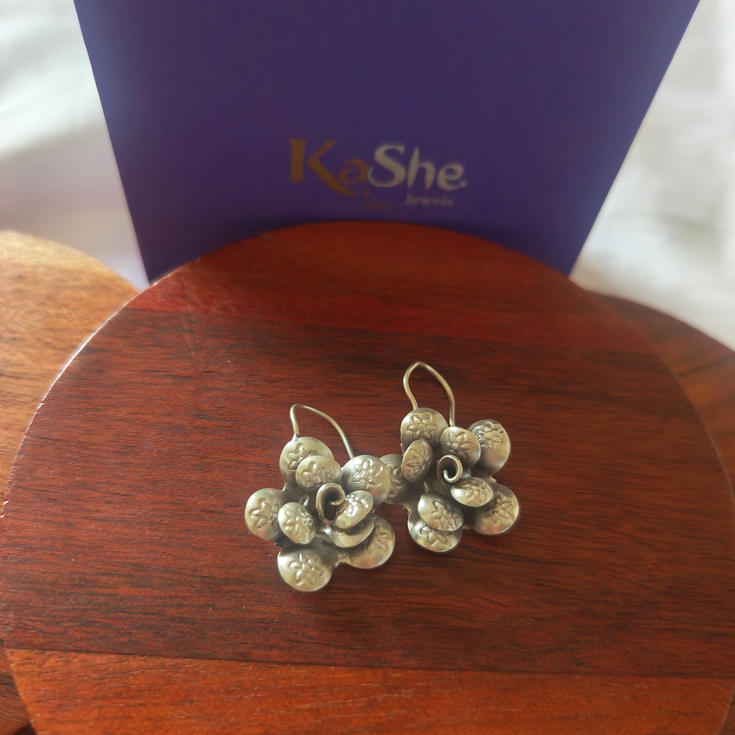Statement 3D Floral Flower Textured Earring With Hooks