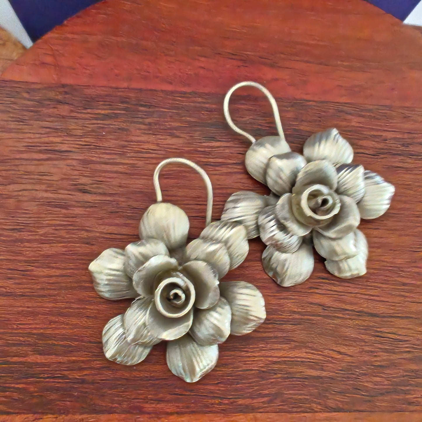 Statement 3D Floral Leaves Textured Exclusive Earring With Hooks Big