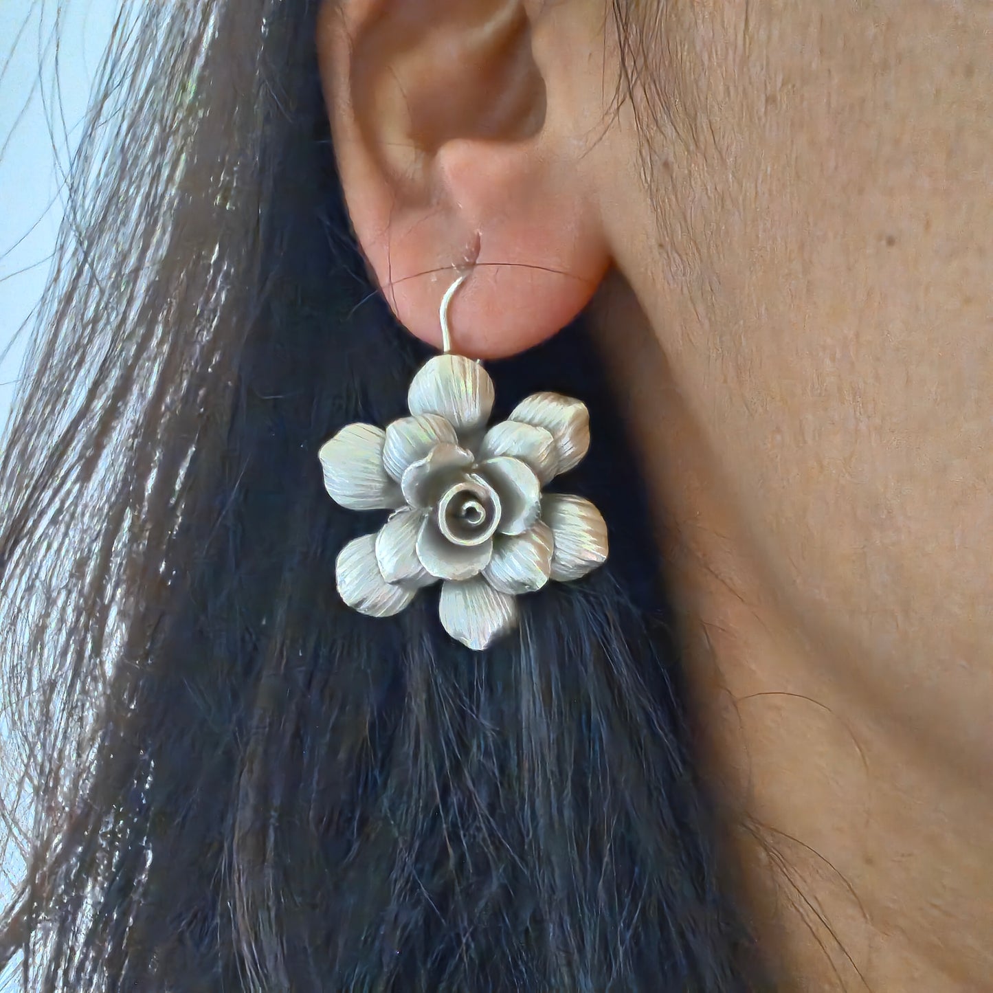 Statement 3D Floral Leaves Textured Exclusive Earring With Hooks Big