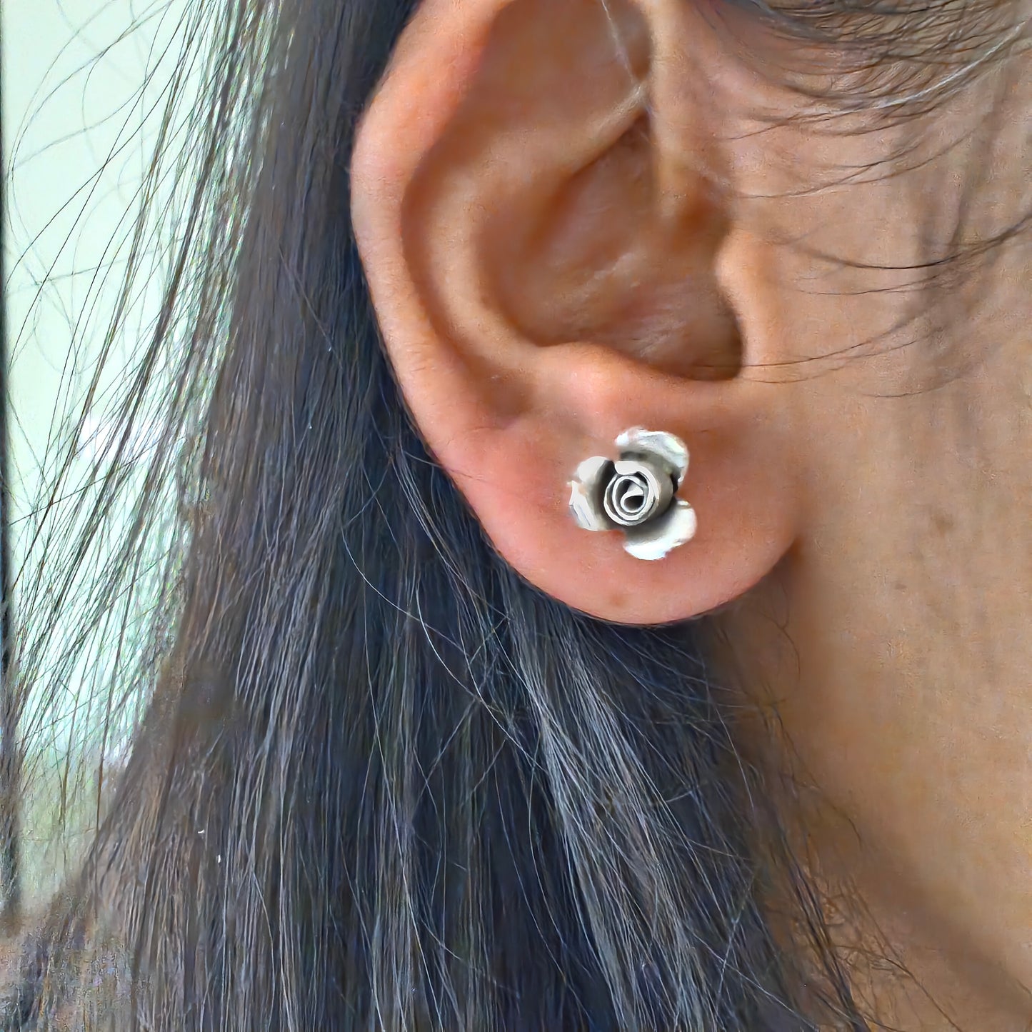 Floral 3D Rose Earring With Post Stud Mini