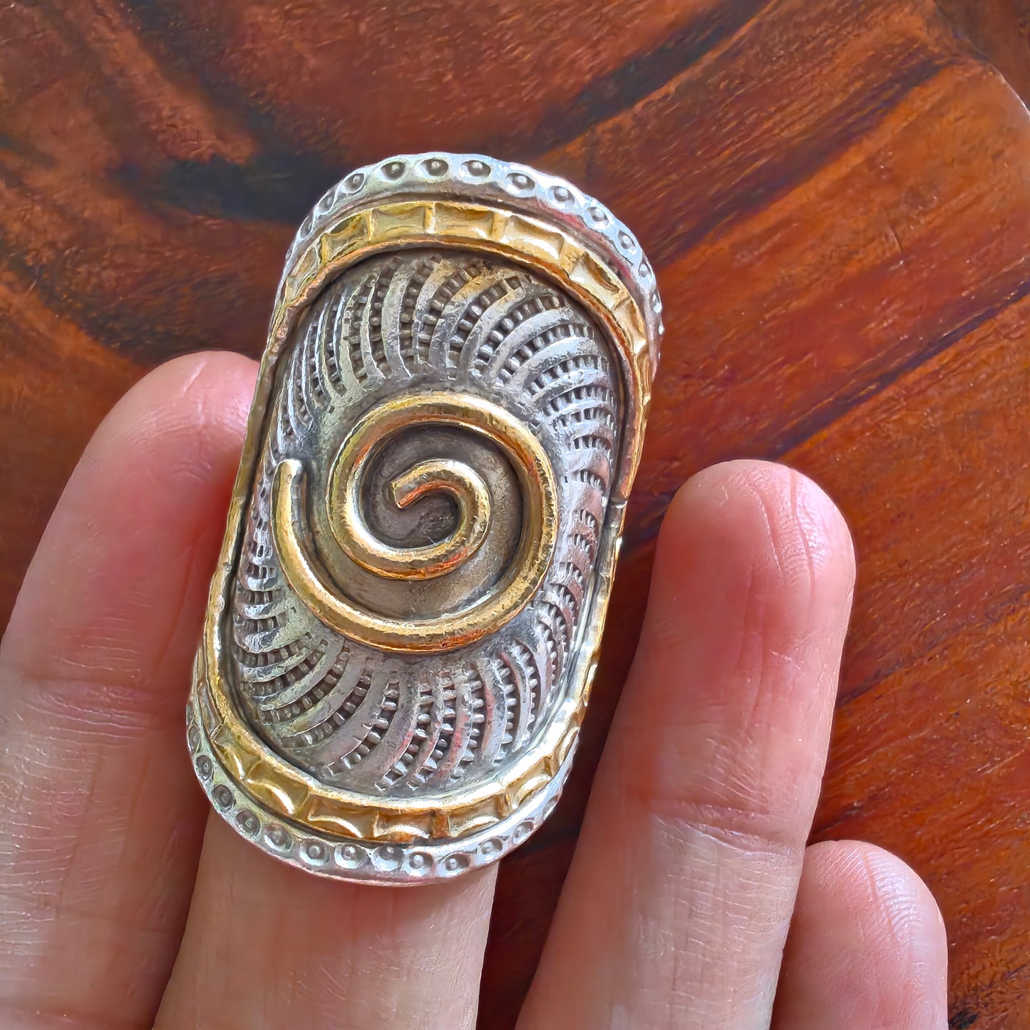 Boho Dual Tone Sterling Silver Ring With Spiral Pattern