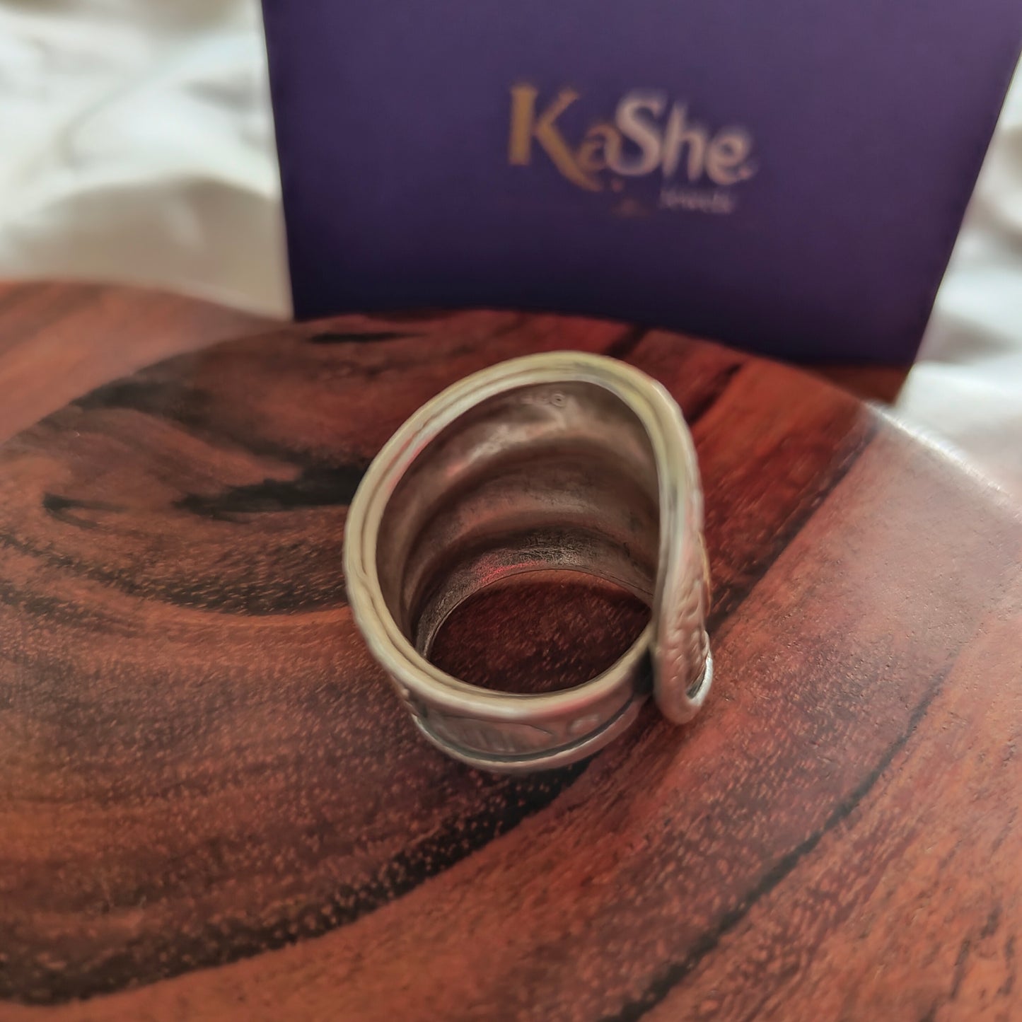 Boho Dual Tone Textured Sterling Silver Ring With Tapered band