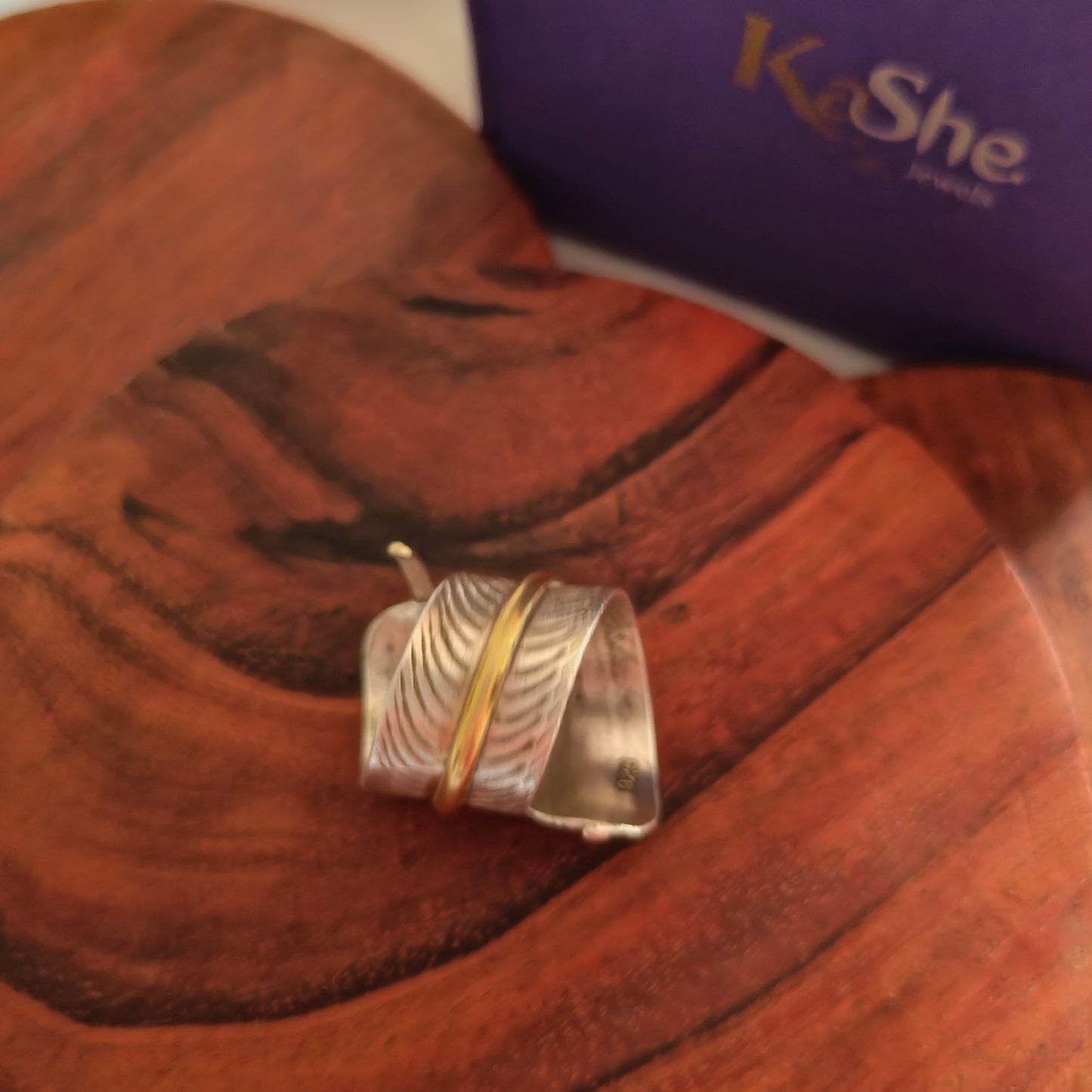 Boho Dual Tone Adjustable Textured Spiral Leave Sterling Silver Ring