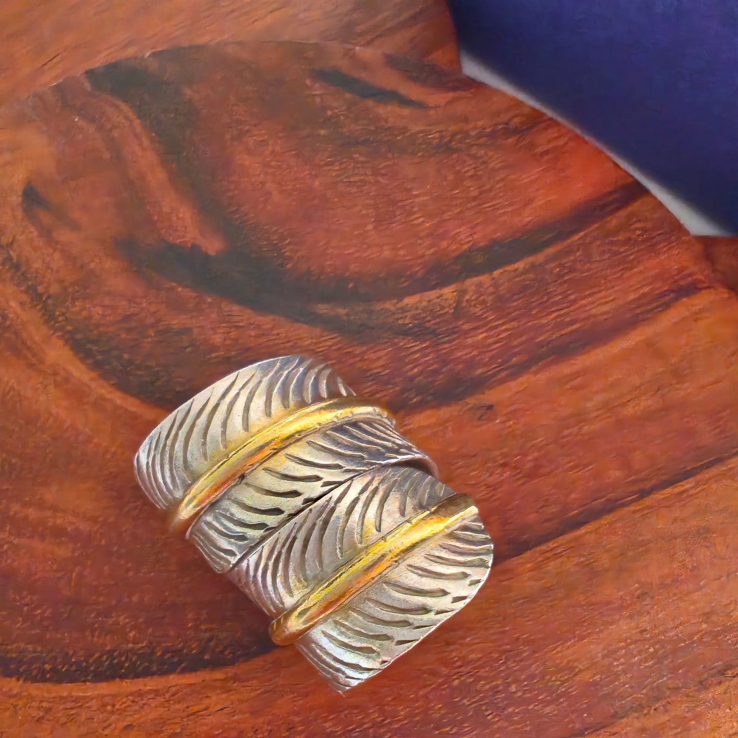 Boho Dual Tone Adjustable Textured Spiral Leave Sterling Silver Ring
