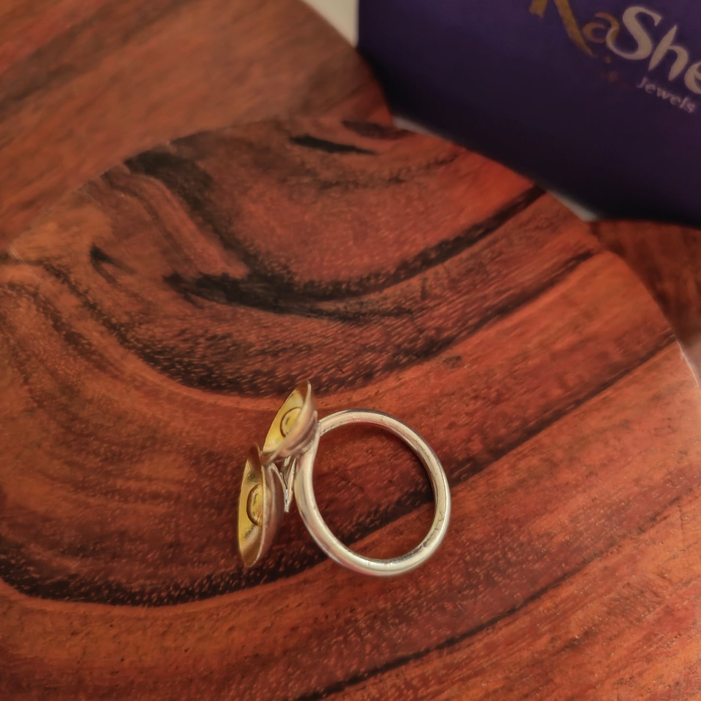 Boho Dual Tone Adjustable Sterling Silver Ring With Dual Buttercup Flowers