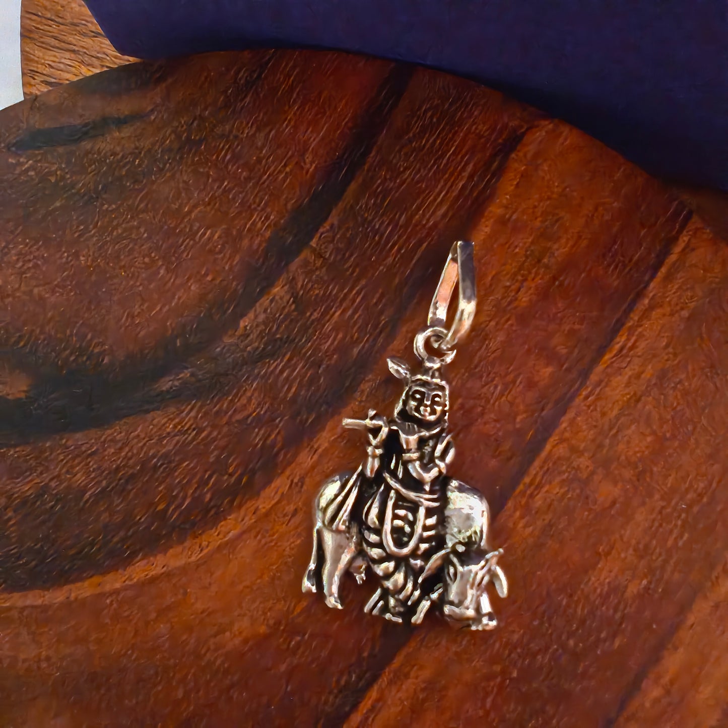 Pure 925 Silver Lord Krishna With Cow Pendant Men Women Girl Boy Locket
