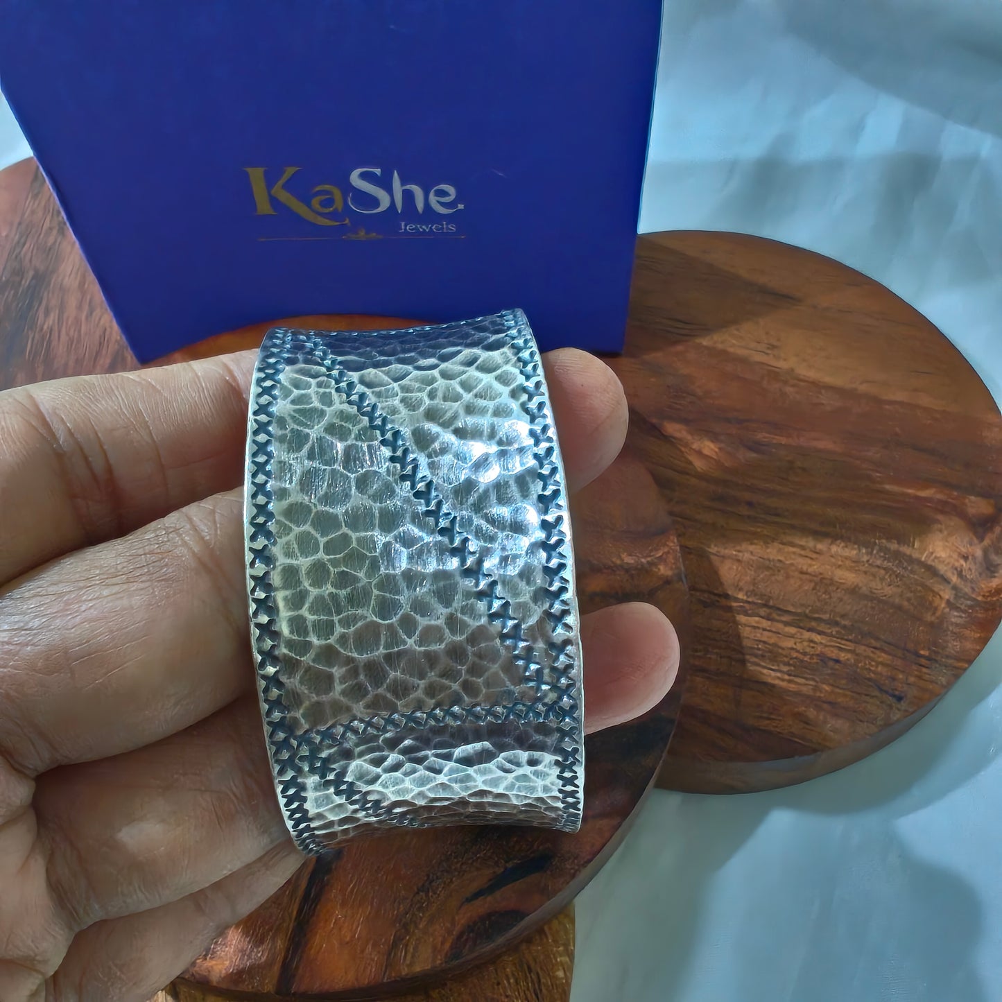 Statement Exclusive Hammer Textured 925 Silver Cuff Bracelet