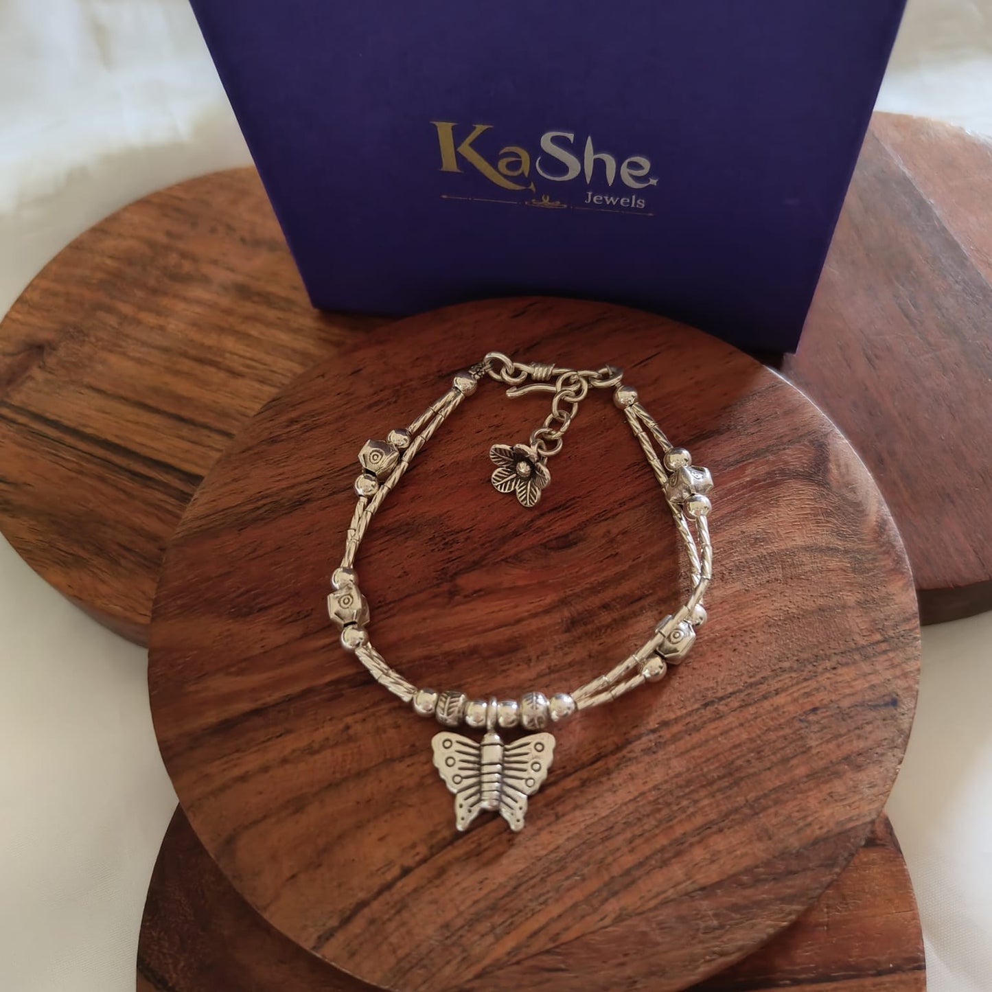 Exquisite Statement Loose Bracelet With Butterfly Flower Balls Charms Two Layer