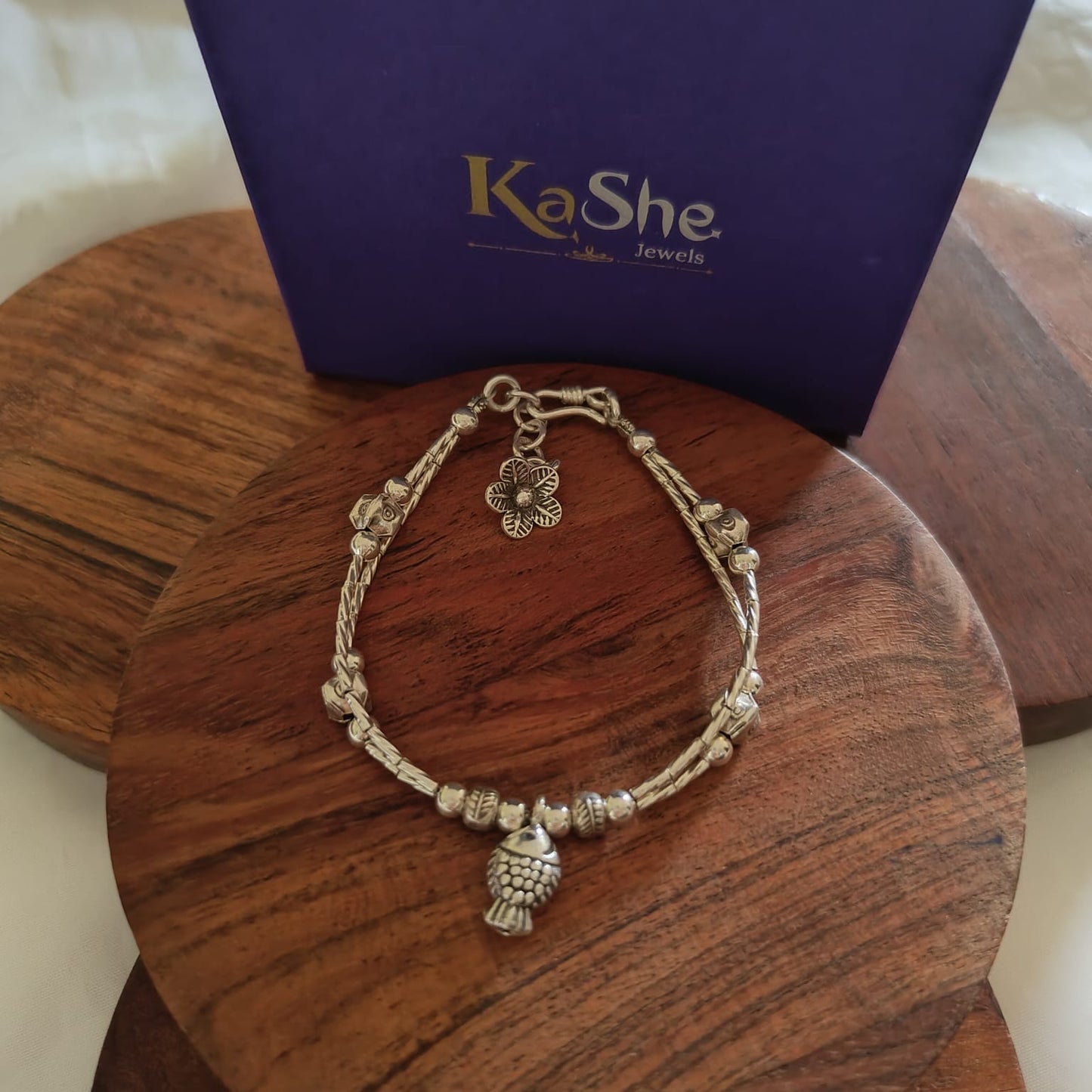Exquisite Statement Loose Bracelet With Fish And Flower Charm Two Layer✨